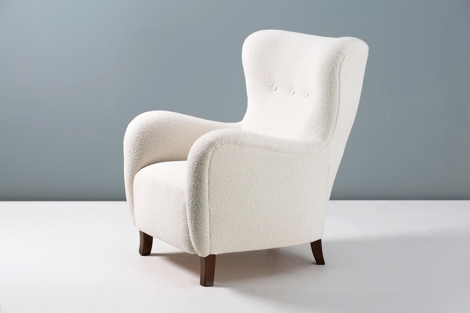 Contemporary Custom Made 1940s Style Boucle Wing Chair For Sale
