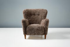 Silla de salón de piel de oveja estilo años 40 hecha a medida