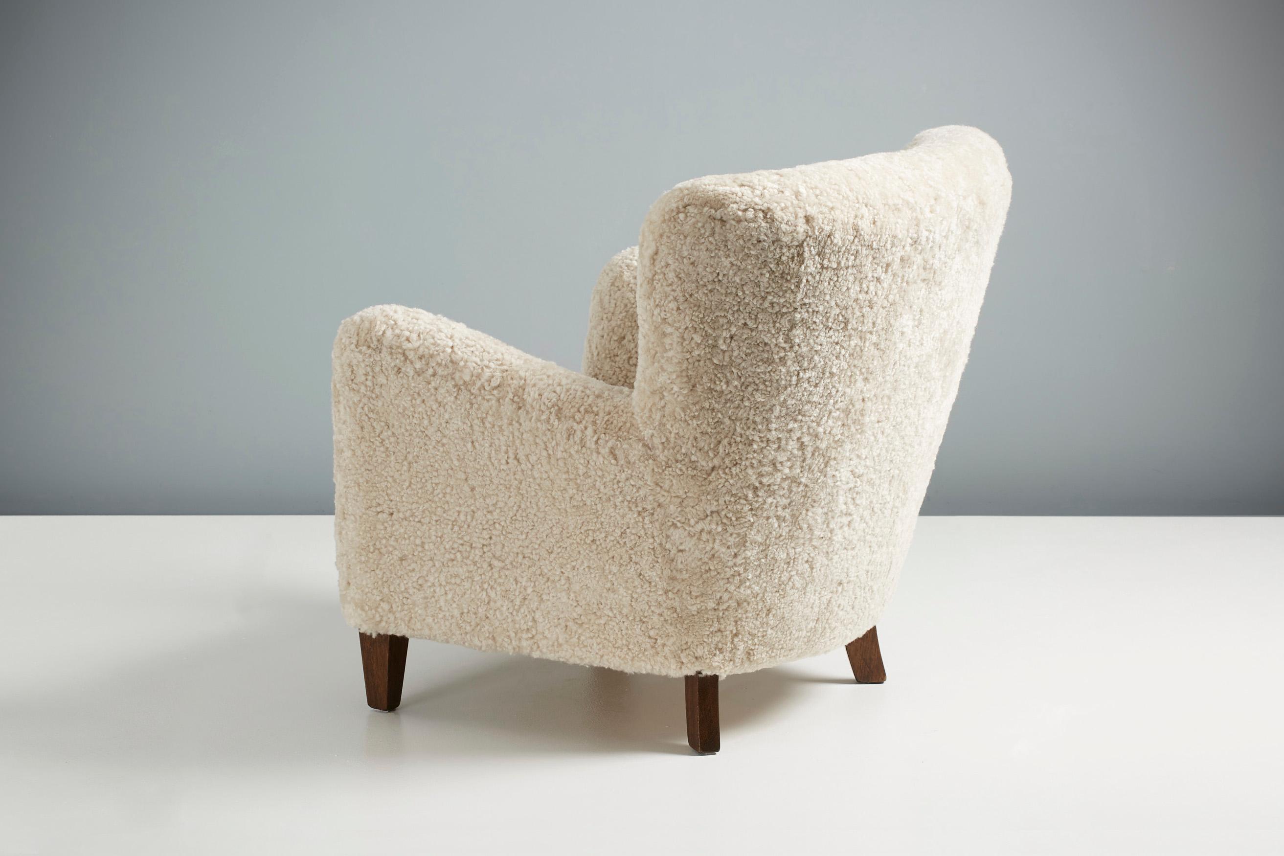 British Custom Made 1940s Style Sheepskin Lounge Chair For Sale