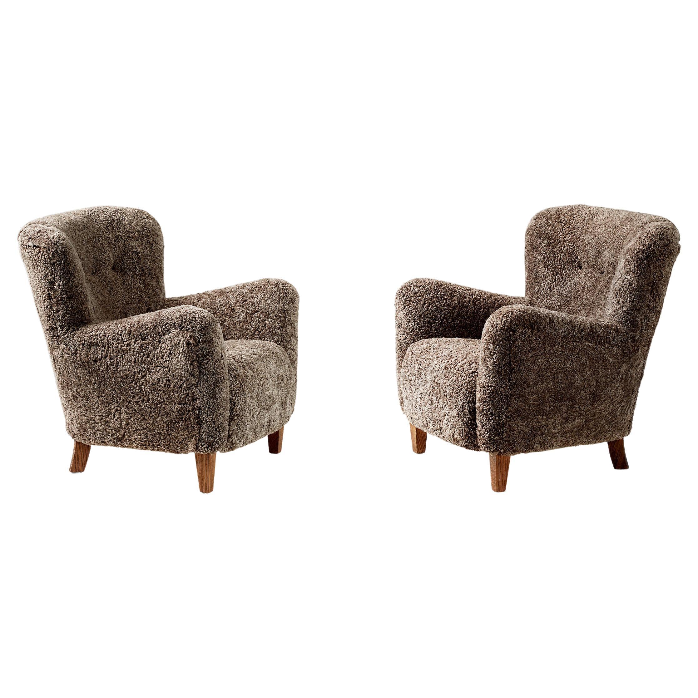 Custom Made 1940s Style Sheepskin Lounge Chairs