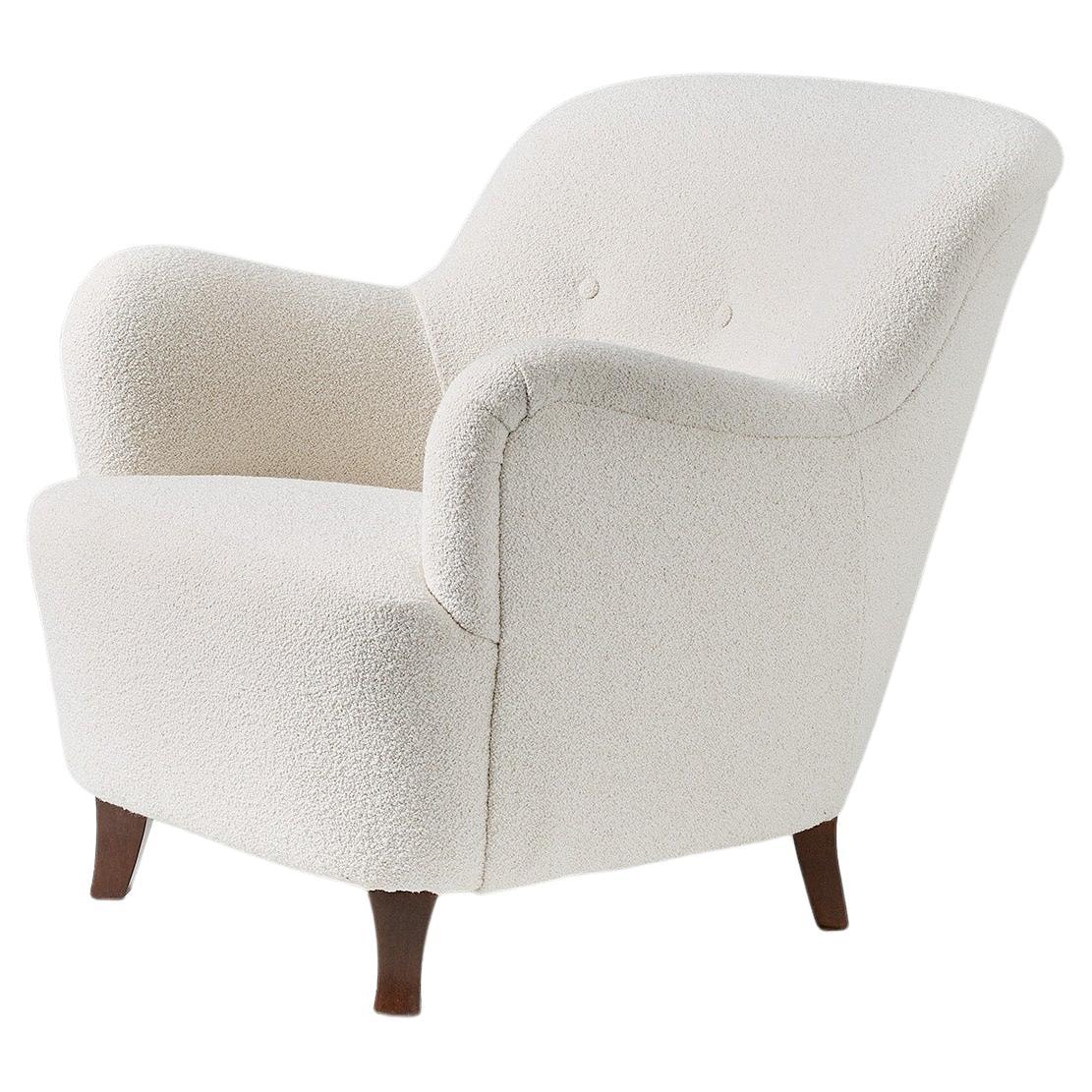 Custom Made 1940s Style White Boucle Lounge Chair