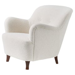 Custom Made 1940s Style White Boucle Lounge Chair