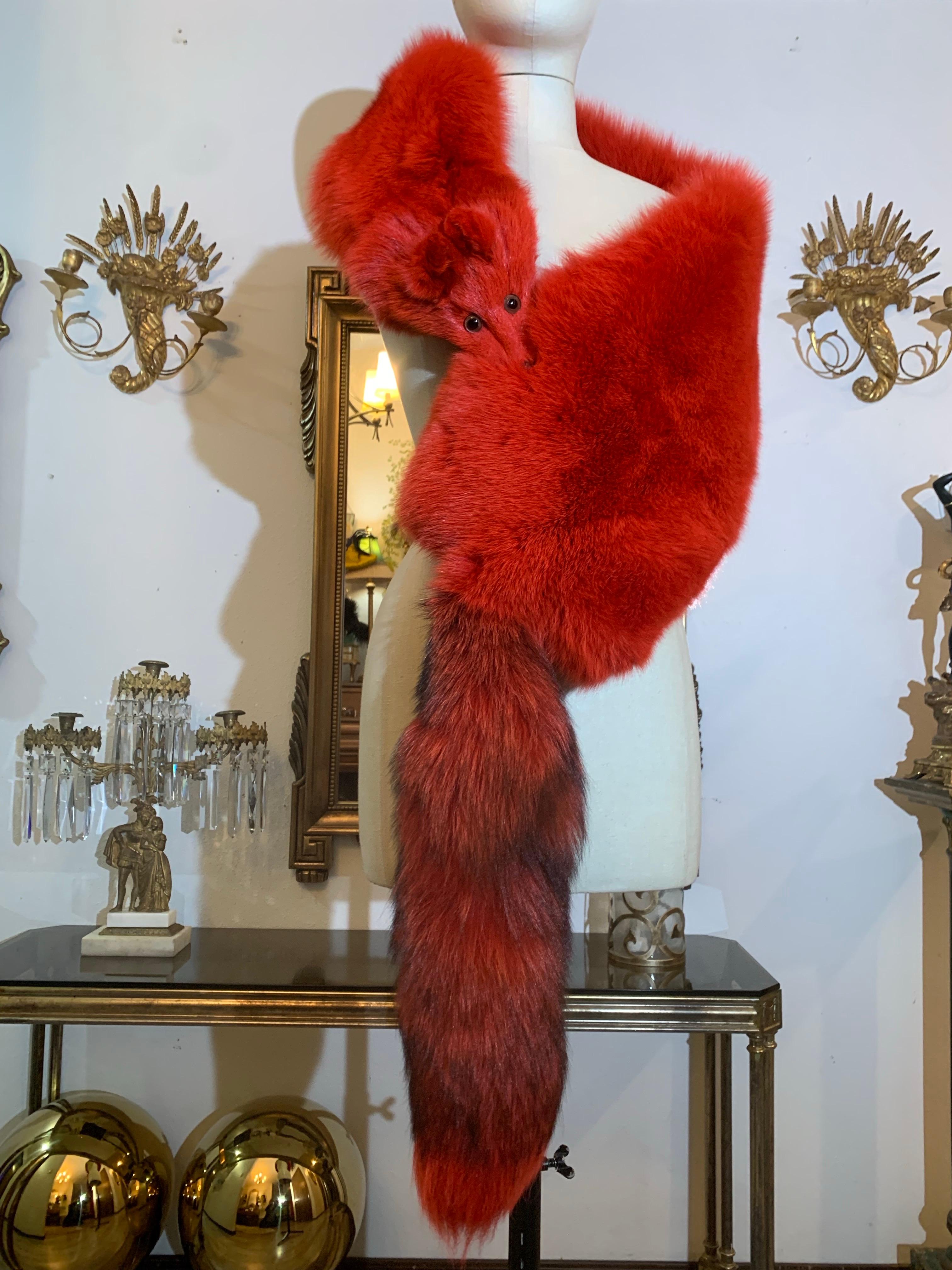 Custom-Made 1990s Valentino Large Red Dyed Full-Body Fox Fur Fling For Sale 6