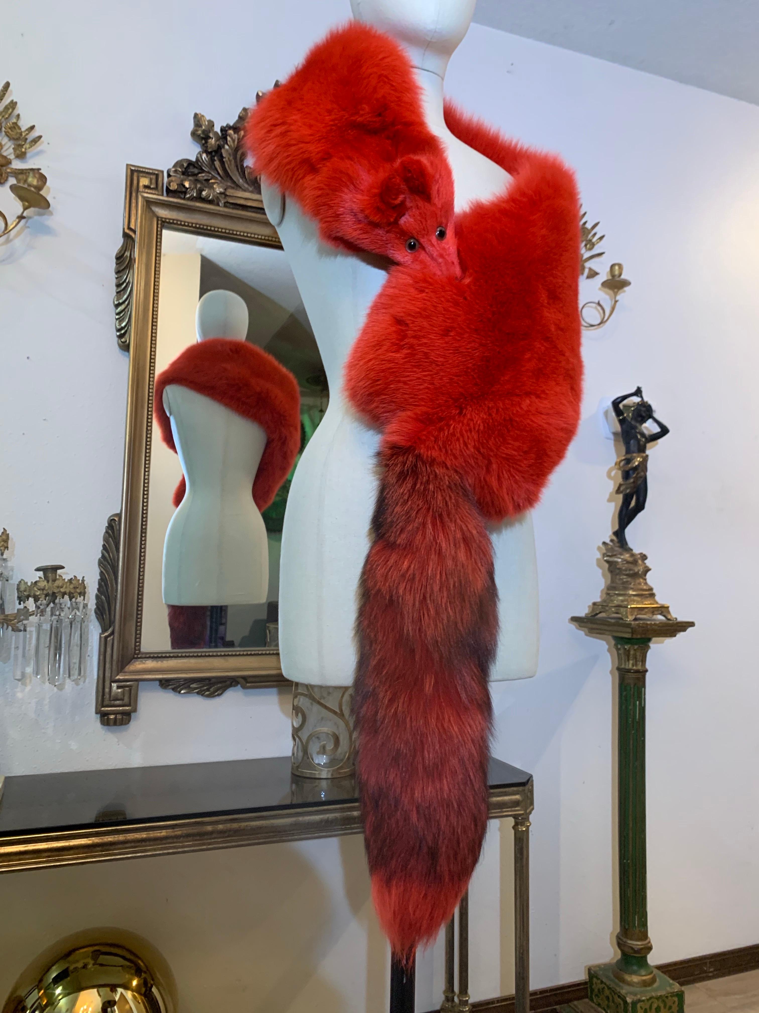 Custom-Made 1990s Valentino Large Red Dyed Full-Body Fox Fur Fling For Sale 8
