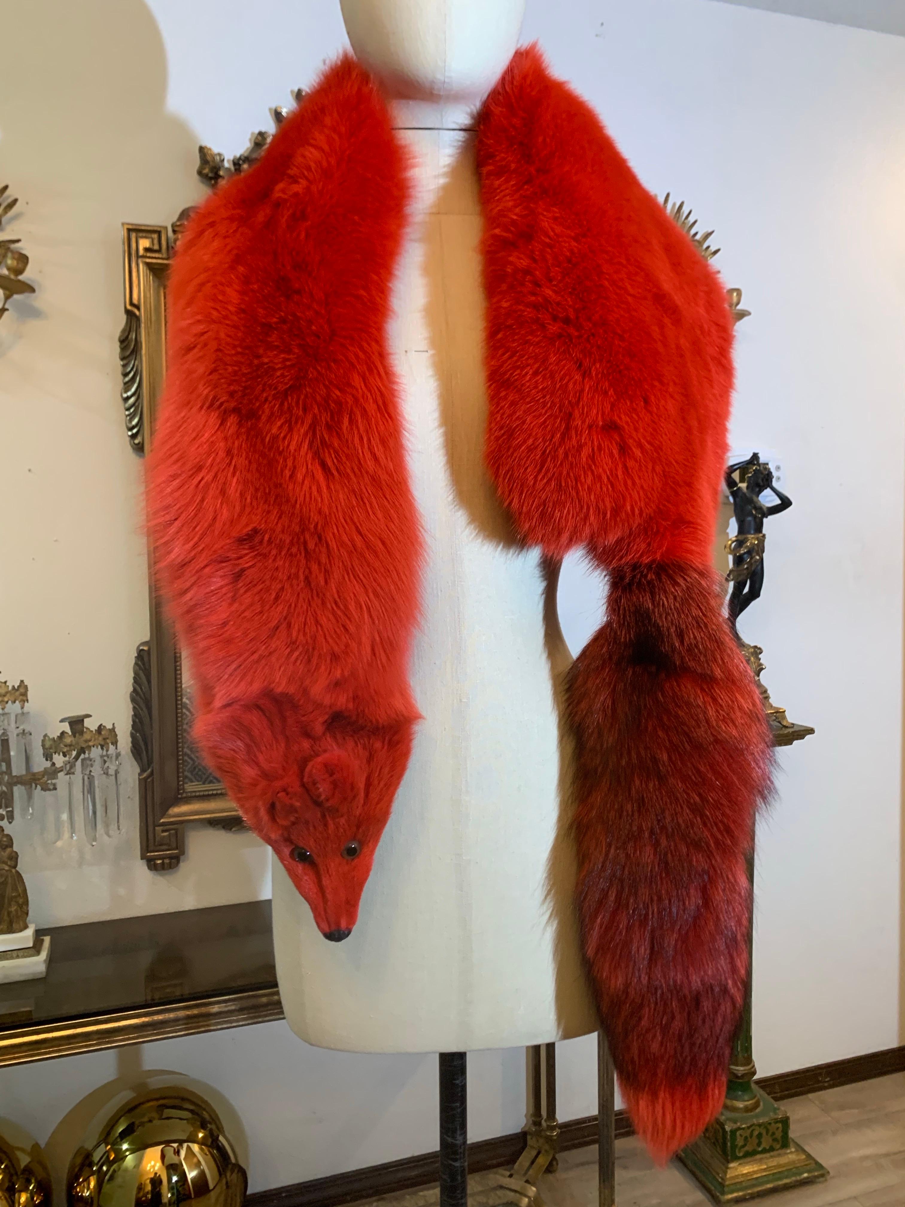 Custom-Made 1990s Valentino Large Red Dyed Full-Body Fox Fur Fling For Sale 9