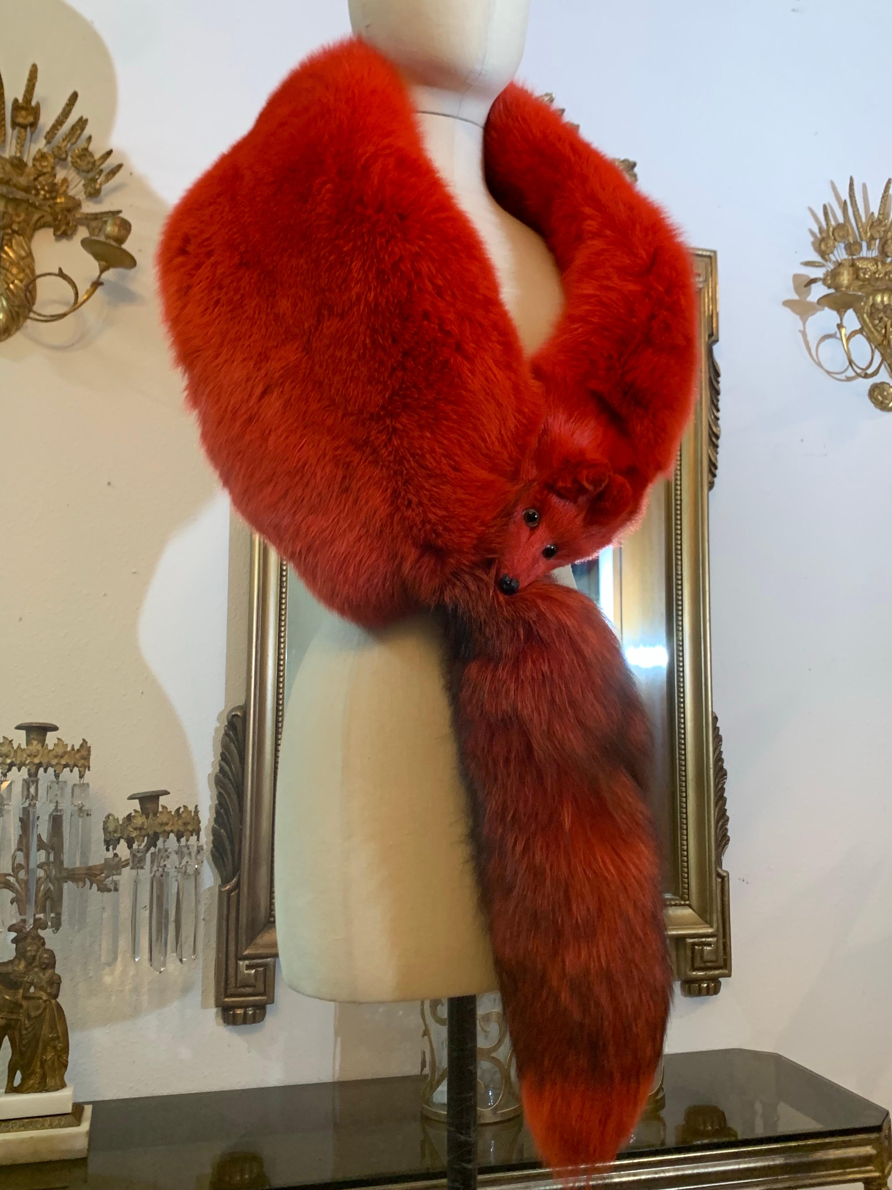 Custom-Made 1990s Valentino Large Red Dyed Full-Body Fox Fur Fling For Sale 11
