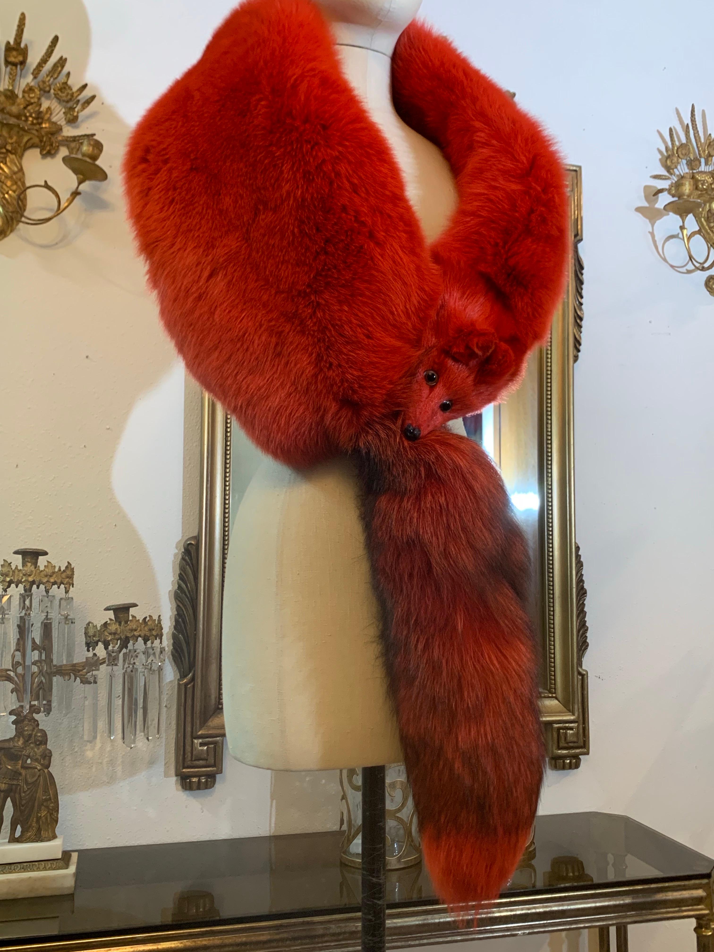 Custom-Made 1990s Valentino Large Red Dyed Full-Body Fox Fur Fling For Sale 12