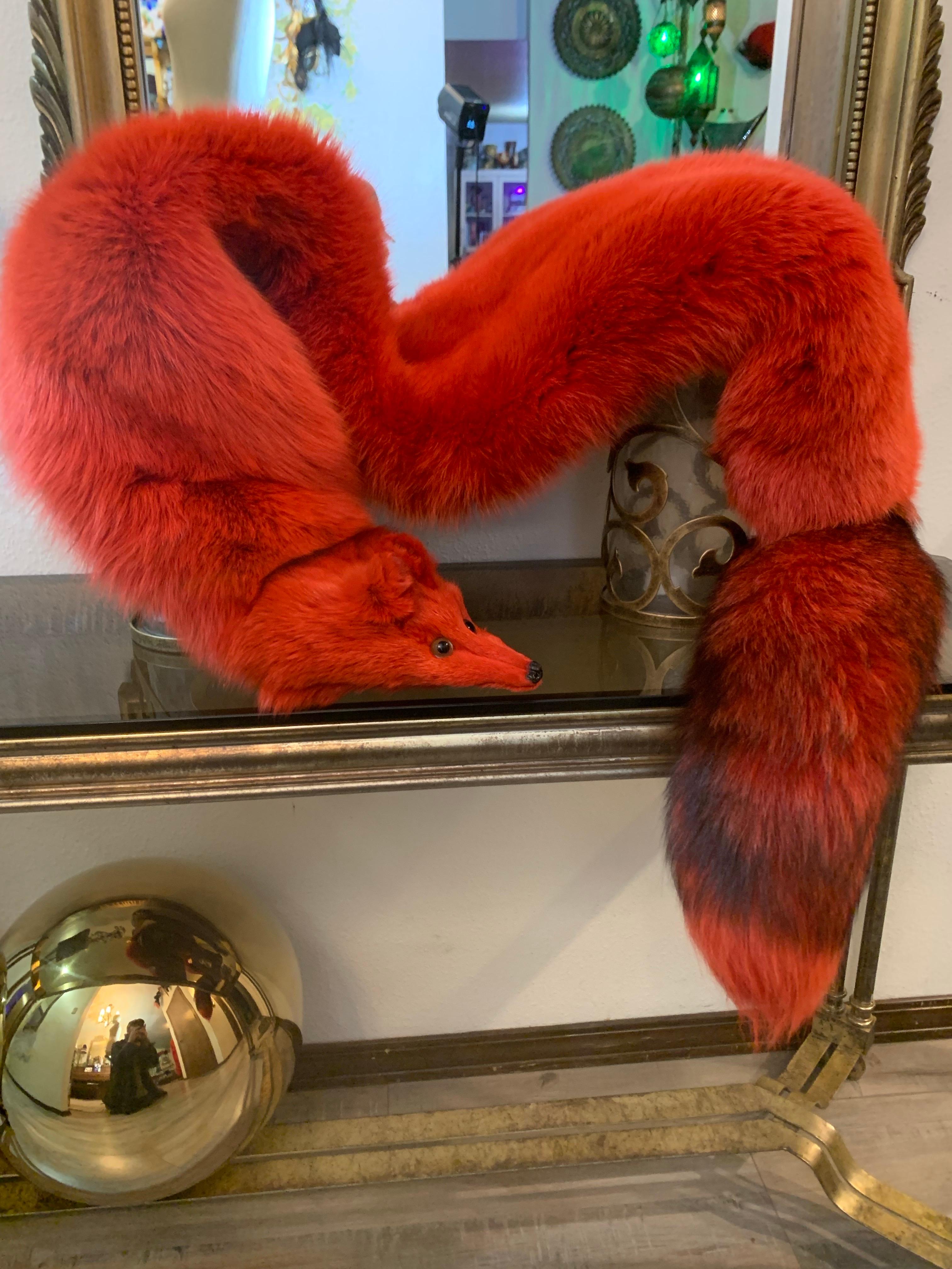 Custom-Made 1990s Valentino Large Red Dyed Full-Body Fox Fur Fling For Sale 13