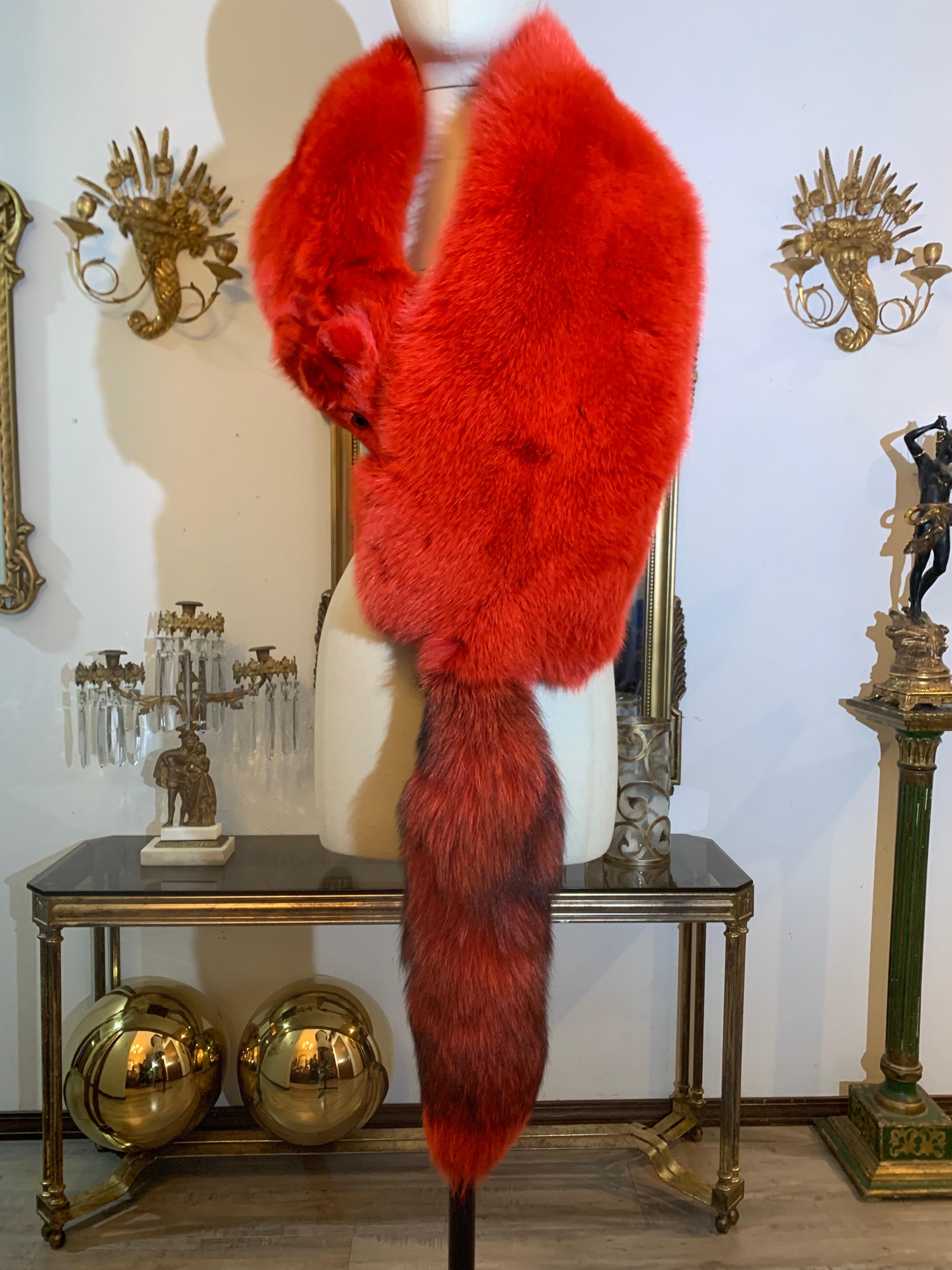 Women's Custom-Made 1990s Valentino Large Red Dyed Full-Body Fox Fur Fling For Sale