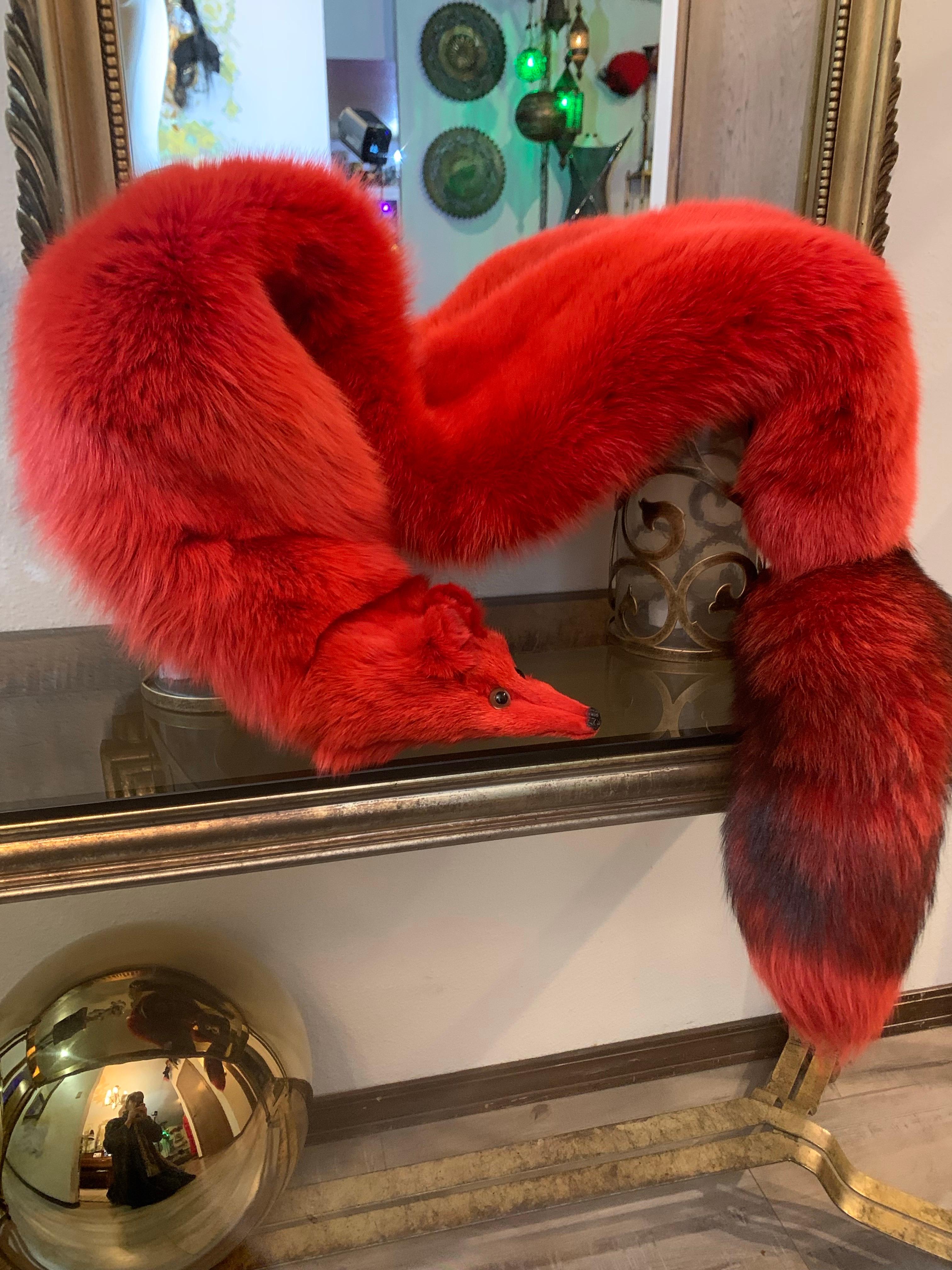 Custom-Made 1990s Valentino Large Red Dyed Full-Body Fox Fur Fling For Sale 1