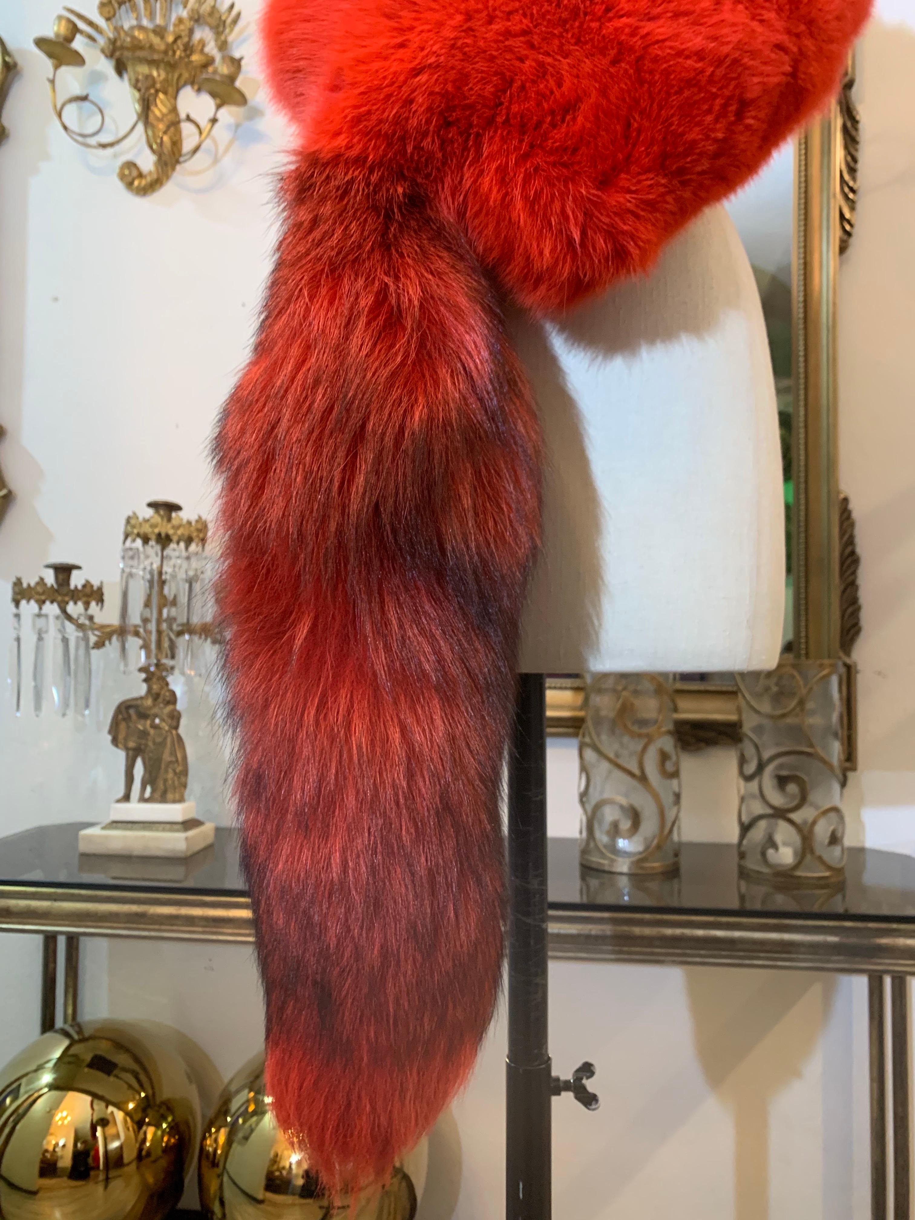 Custom-Made 1990s Valentino Large Red Dyed Full-Body Fox Fur Fling For Sale 2