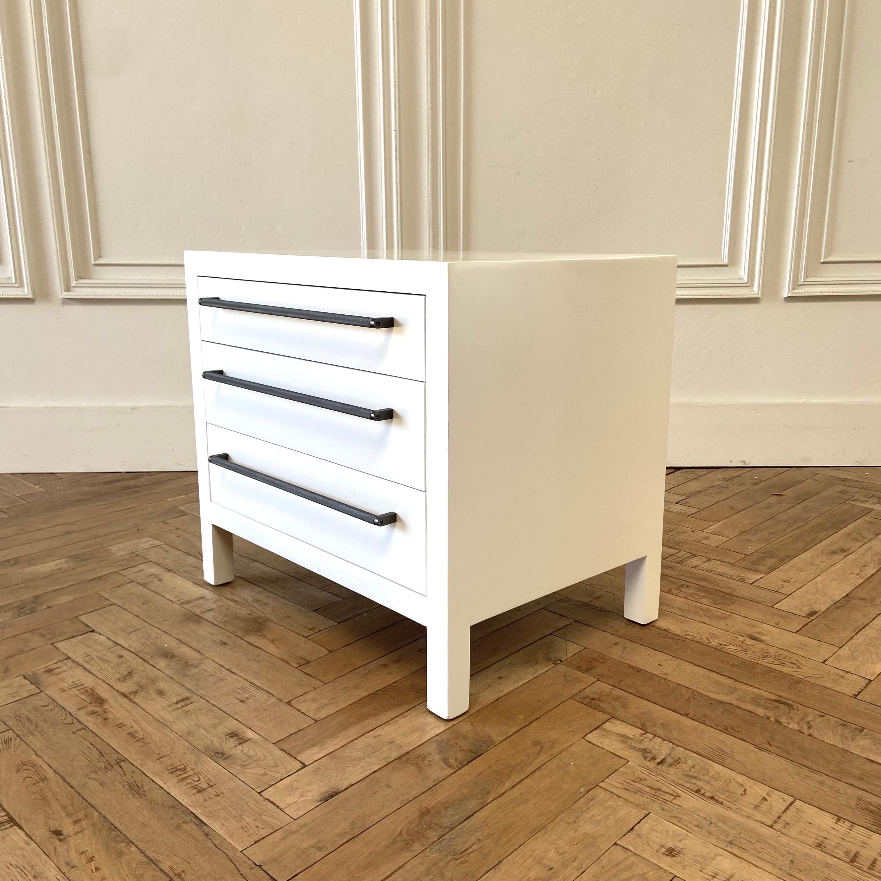 Custom Made to order.
Choose your own custom size, lead times are 6-8 weeks.
3 drawer night stand with dovetail soft close drawers.
Choose from any paint color. 
18