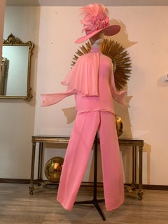 Custom-Made 4-Piece Perfect Pink Spring Chiffon Ensemble w Matching Hat