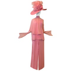 Custom-Made 4-Piece Perfect Pink Spring Chiffon Ensemble w Matching Hat