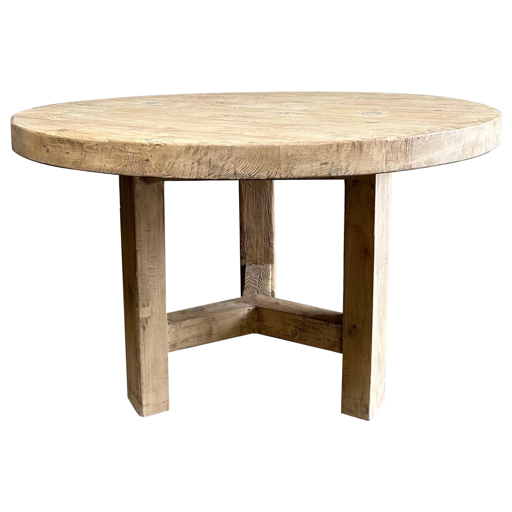 Custom Made 42" Round Elm Wood Dining Table For Sale