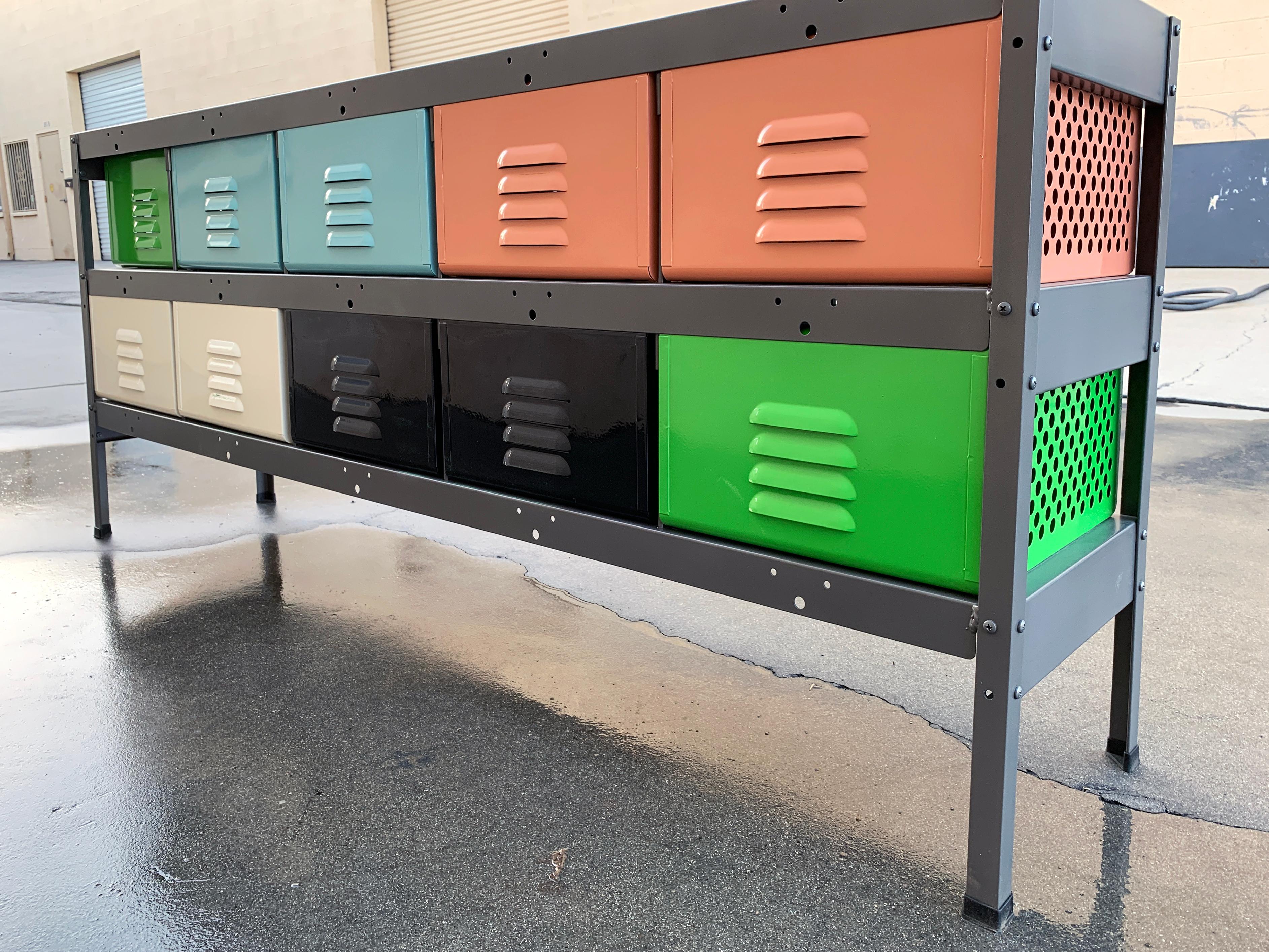American Custom Made 5 X 2 Locker Basket Unit With Bright Multicolored Drawers