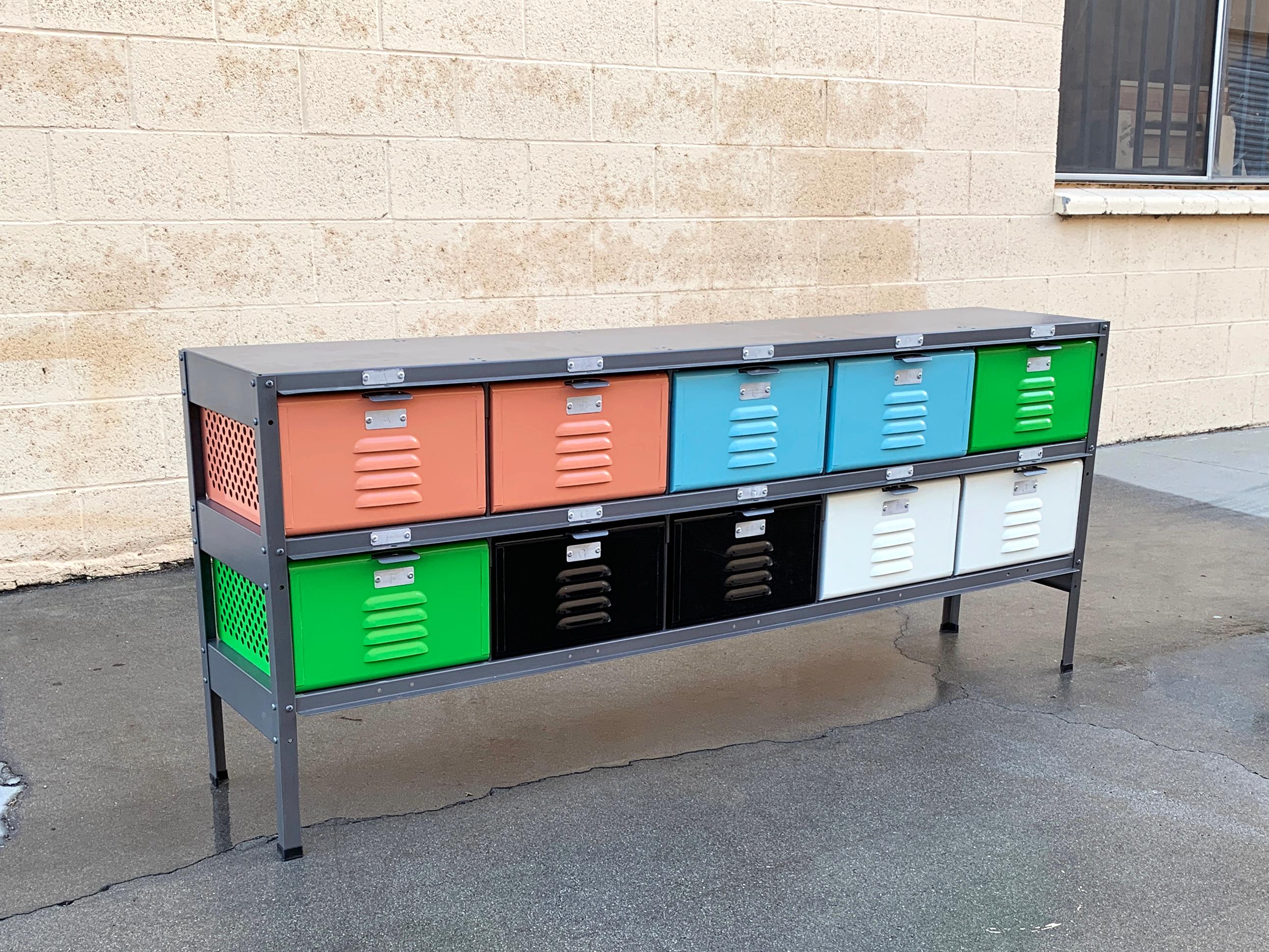 Custom Made 5 X 2 Locker Basket Unit With Bright Multicolored Drawers In Excellent Condition In Alhambra, CA
