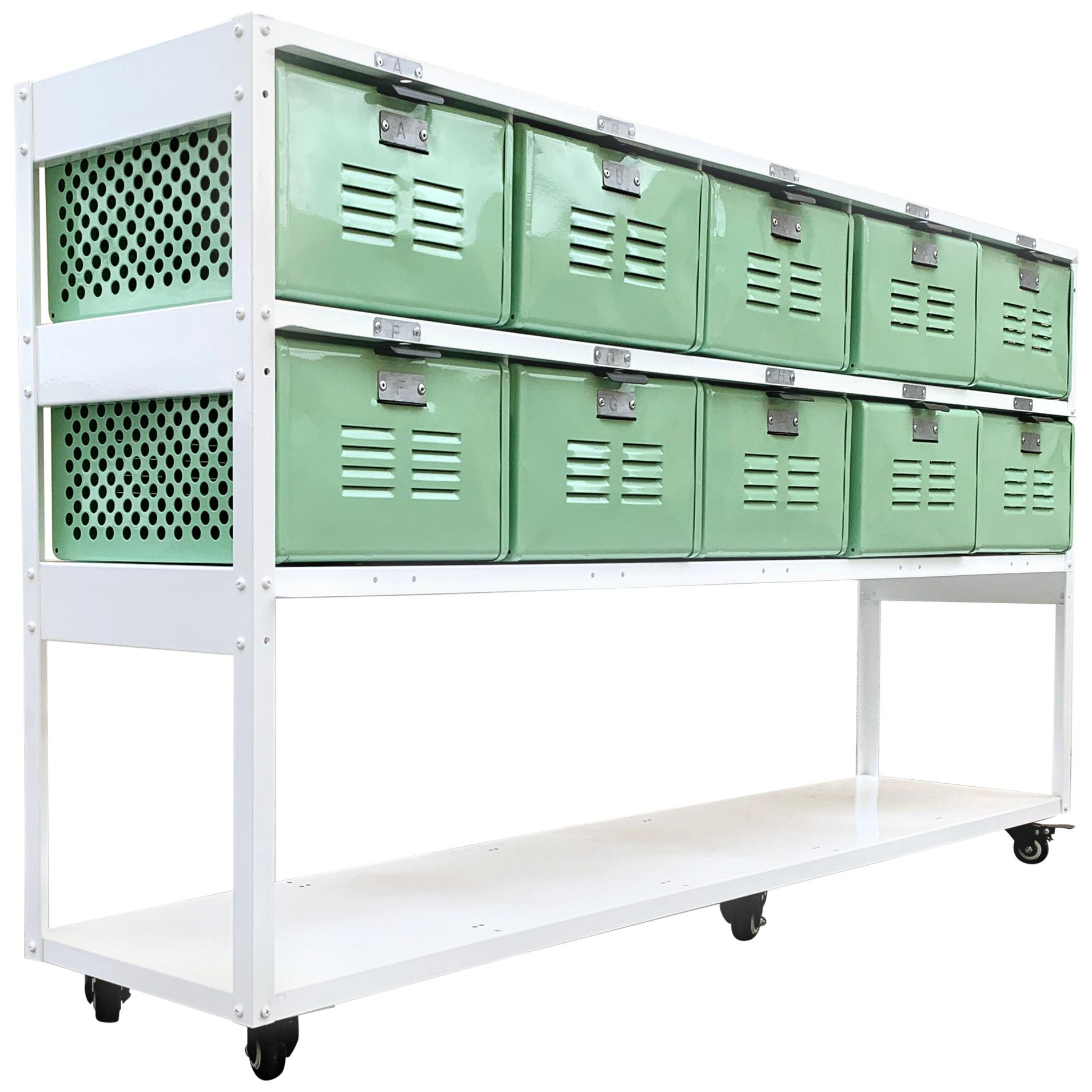 Custom Made 5 x 2 Locker Basket Unit with Shelf and Casters For Sale