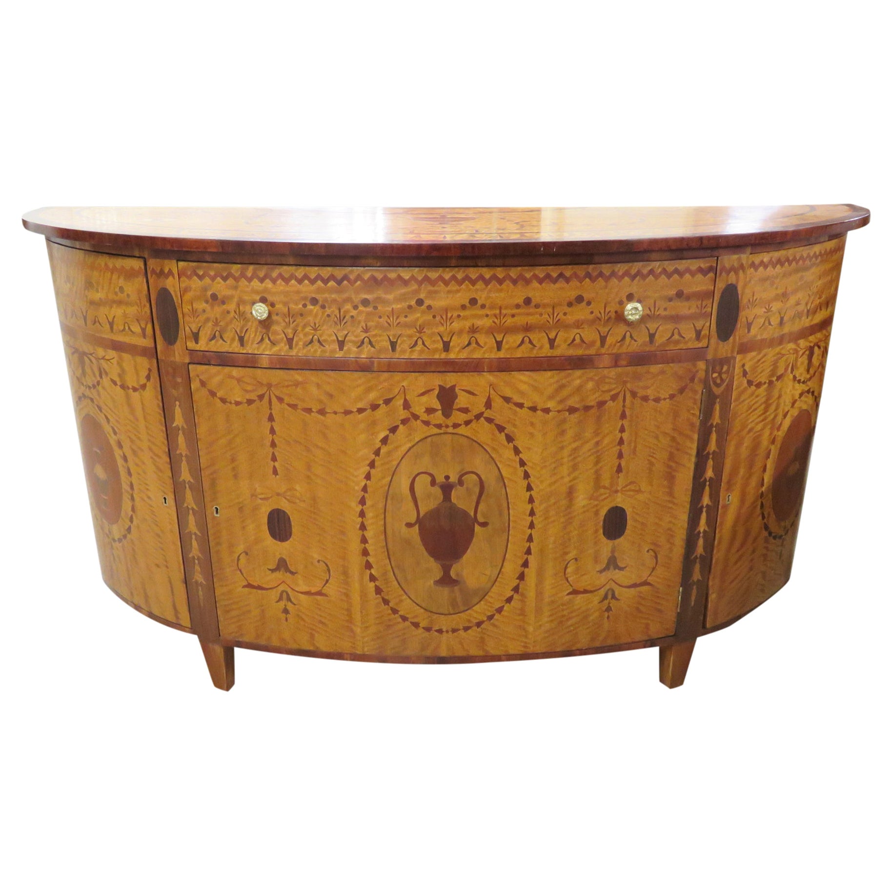 Custom-Made Adams Style Inlaid Demilune Commode
