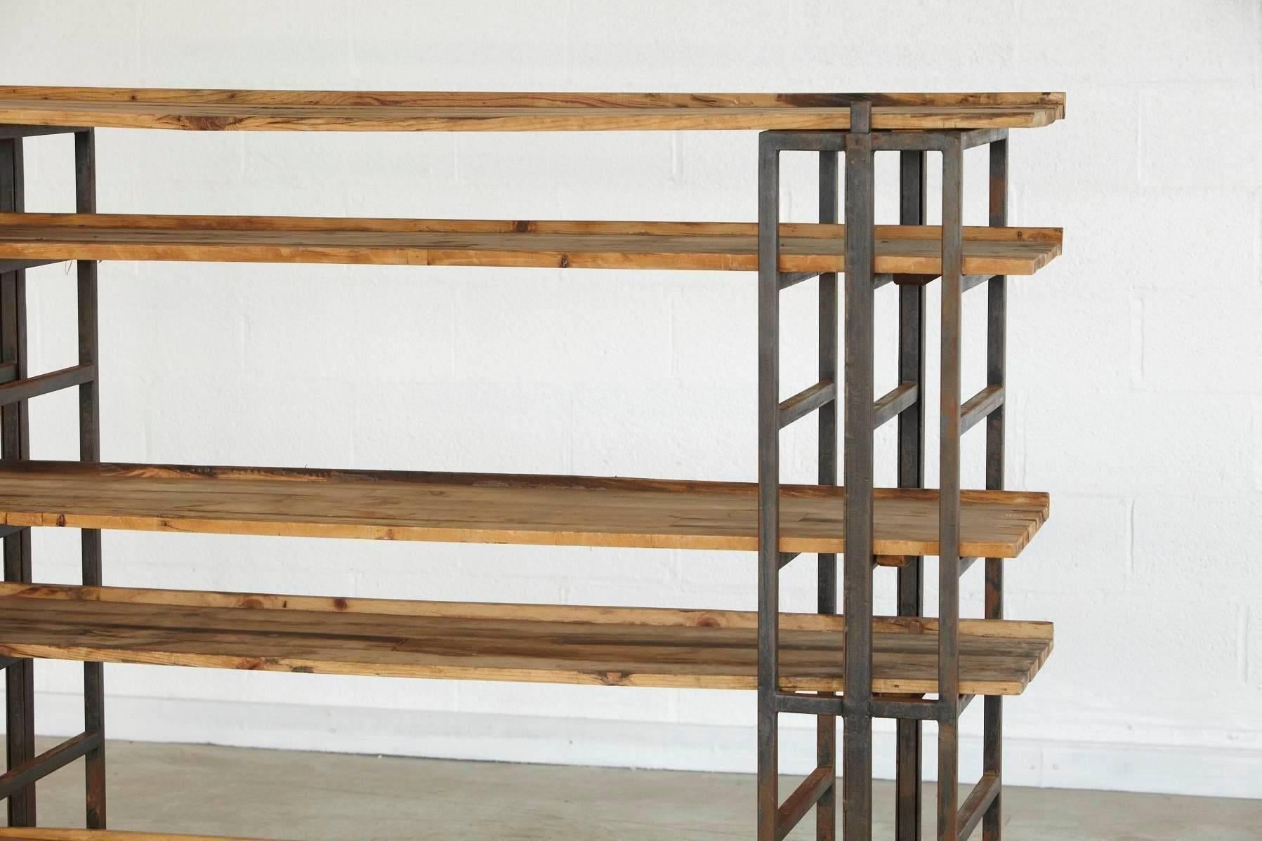 Custom-Made Adjustable Industrial Style Steel and Wood Plank Etagere For Sale 4