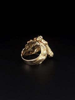 Custom Made Antique Horse Ring in 14k Gold and VS G Diamonds