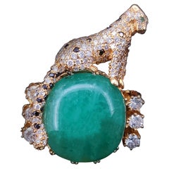Maßgefertigte antike Leopardenbrosche aus Jade, Diamanten und Saphiren in 18-karätigem Gelbgold