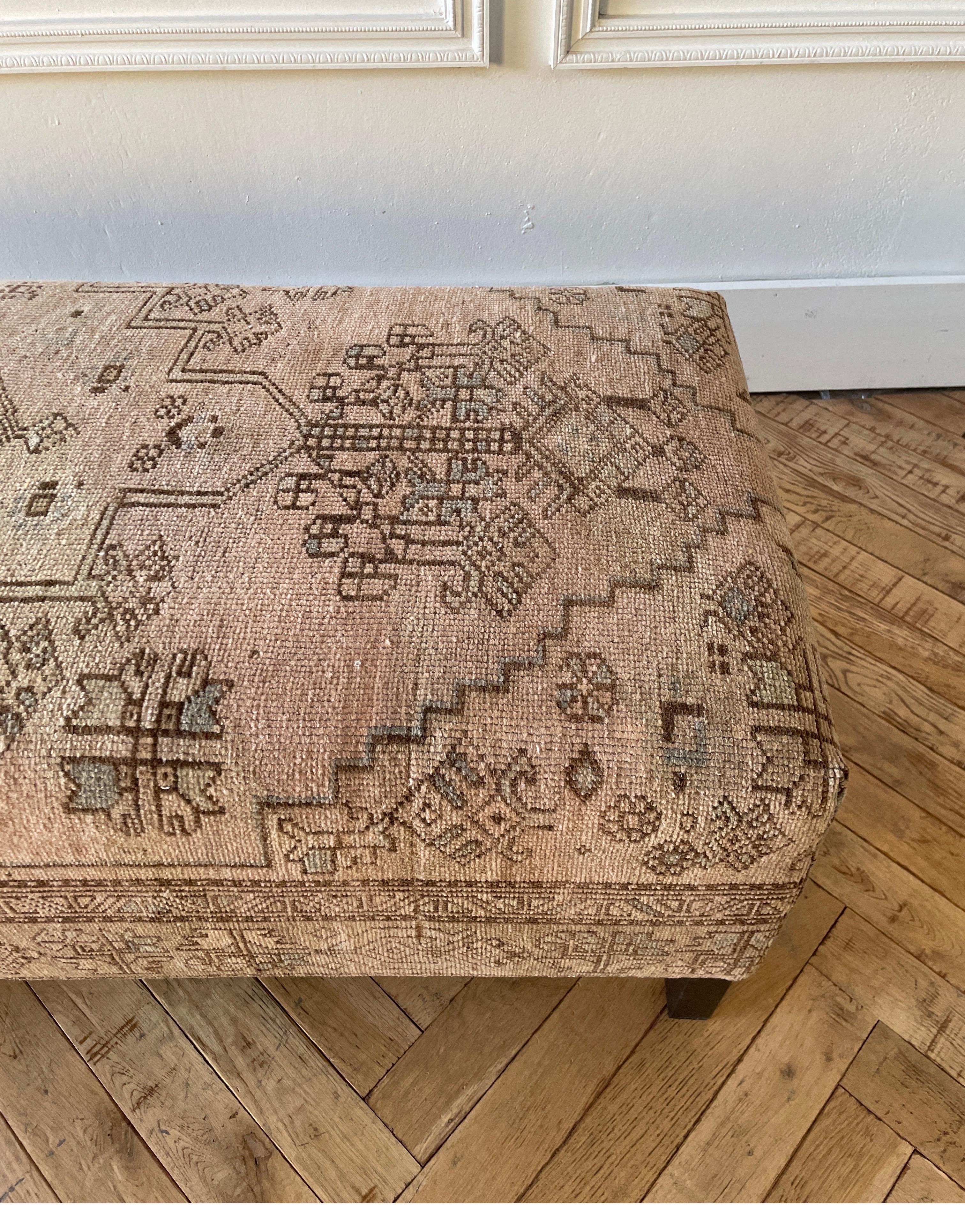 American Custom Made Antique Turkish Rug Cocktail Ottoman