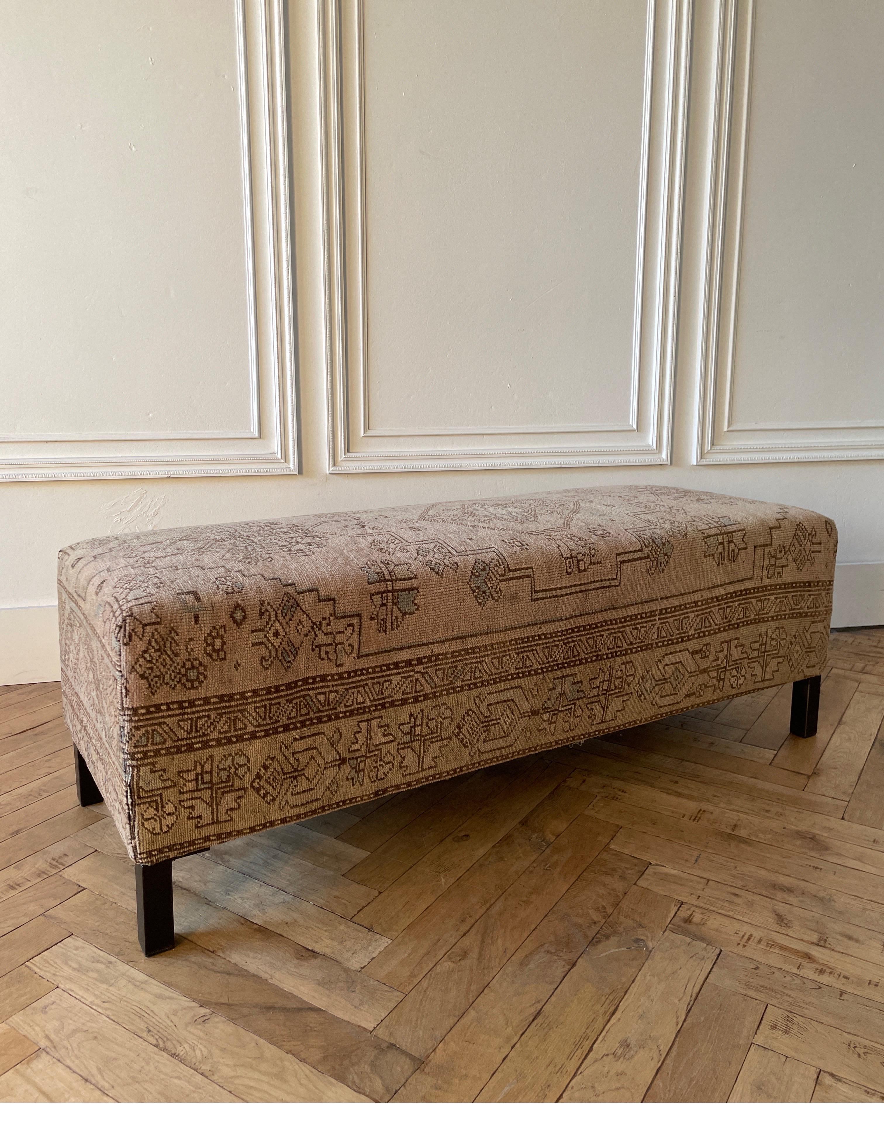 Contemporary Custom Made Antique Turkish Rug Cocktail Ottoman