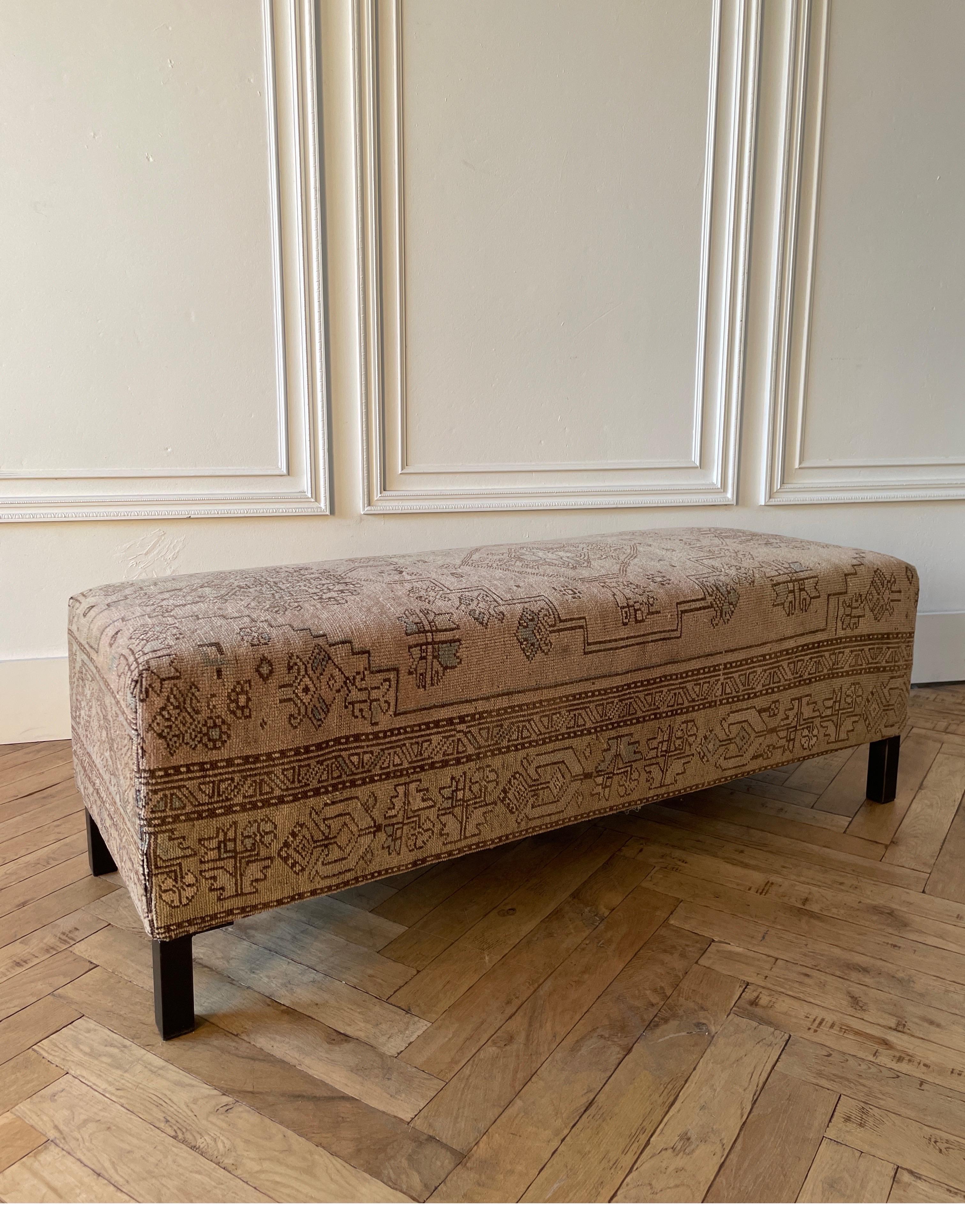 Wool Custom Made Antique Turkish Rug Cocktail Ottoman