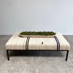 Custom Made Antique Turkish Rug Ottoman with Metal Base
