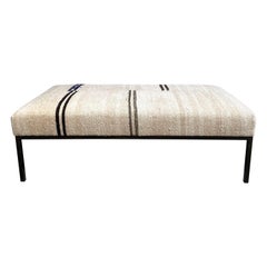 Custom Made Antique Turkish Rug Ottoman with Metal Base