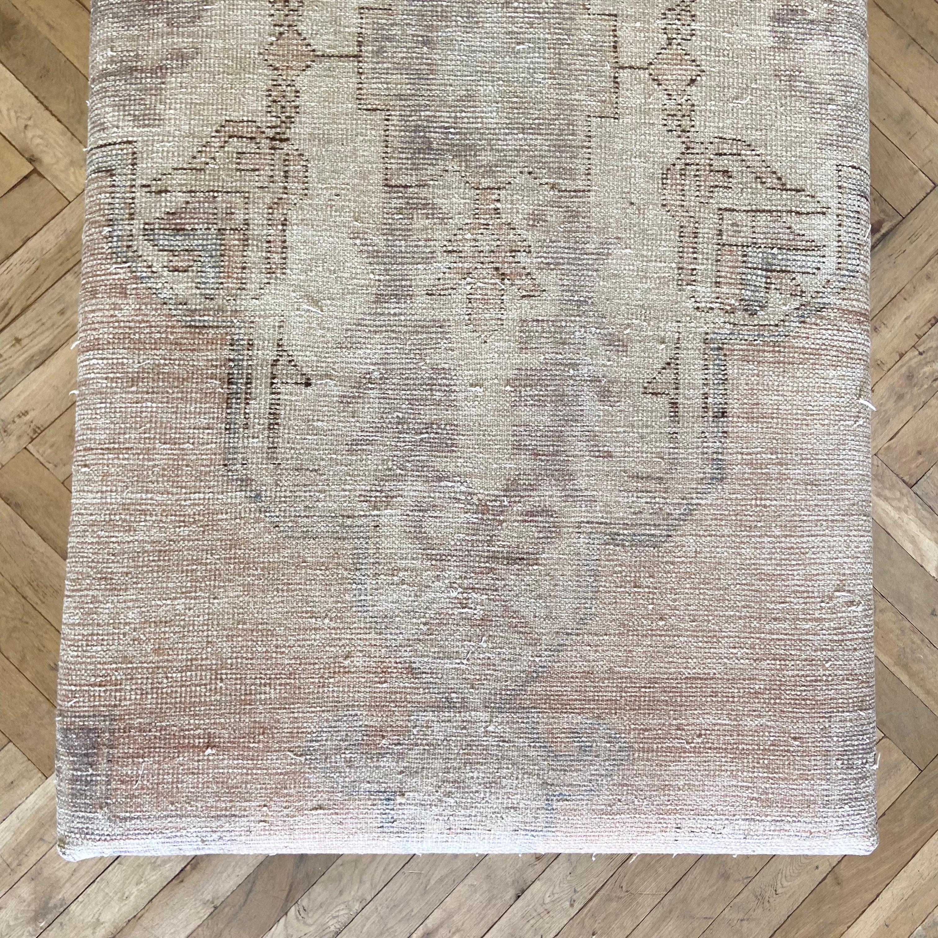 Custom Made Antique Turkish Wool Rug Ottoman with Antique Brass Finish Frame For Sale 5