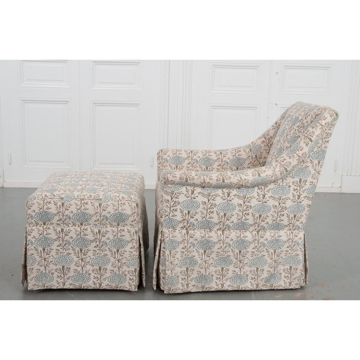 French Custom Made Arm Chair & Ottoman For Sale