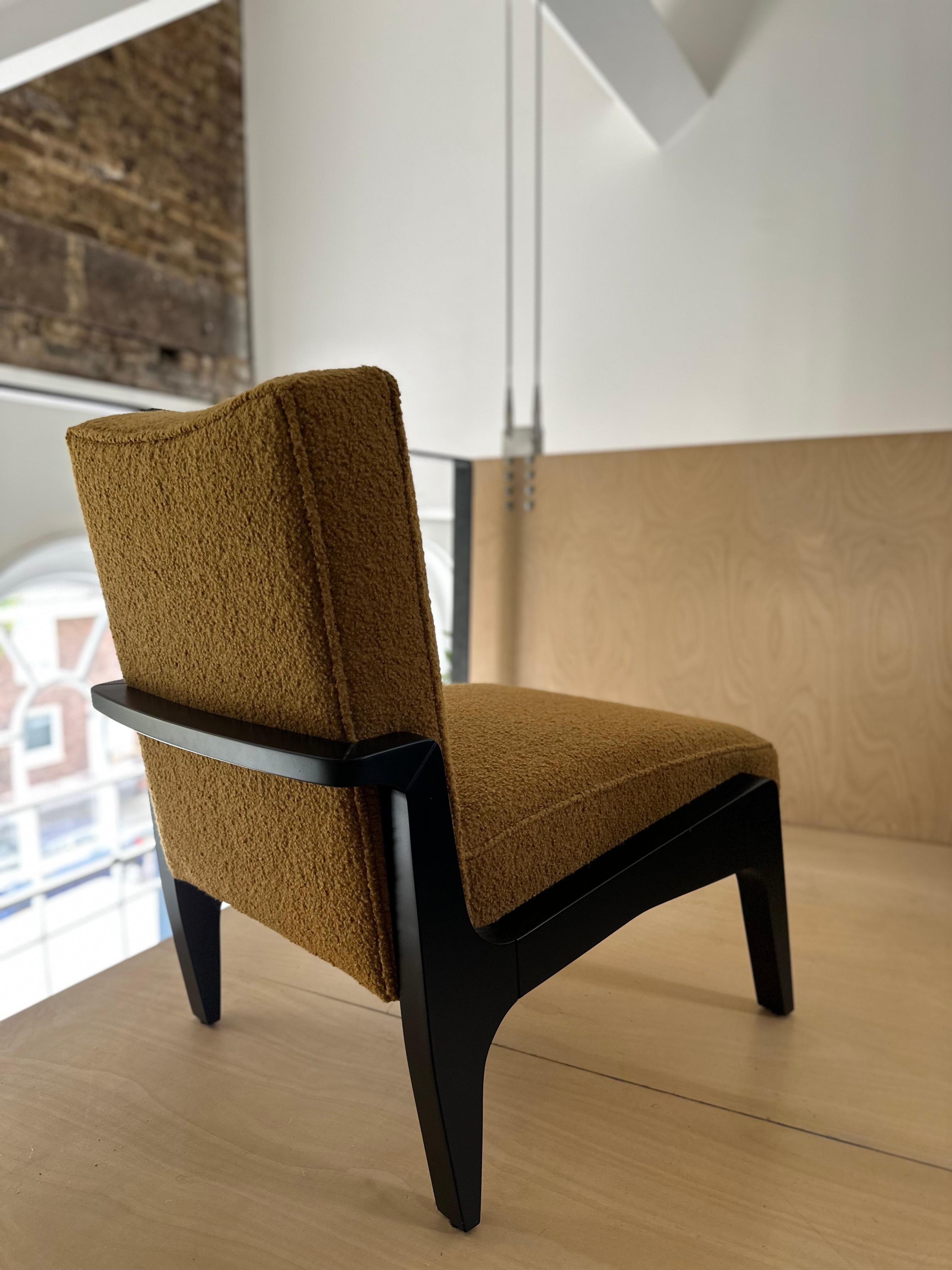 Custom Made Art Deco Inspired Atena Chair Black Ebony and Butternut Boucle In New Condition For Sale In London, GB