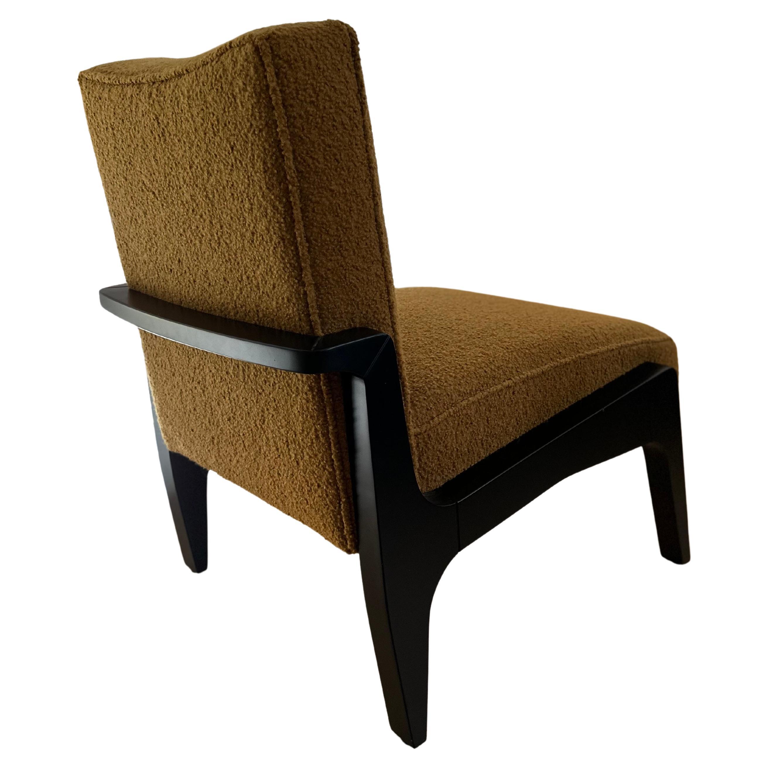 Custom Made Art Deco Inspired Atena Chair Black Ebony and Butternut Boucle For Sale