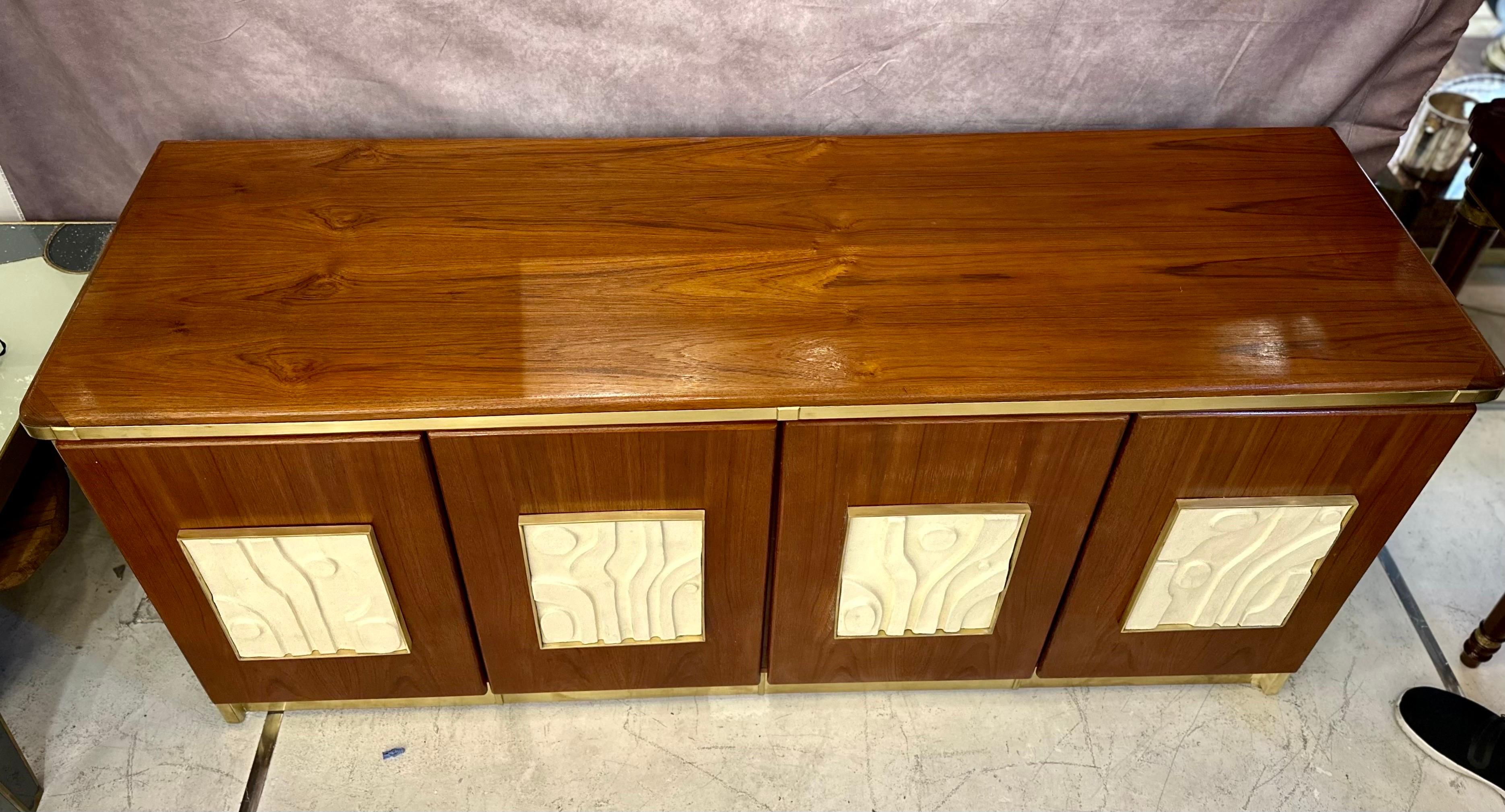 Custom Made Artisanal Wood Credenza with handmade Ceramic Inclusions by Kat’s For Sale 3