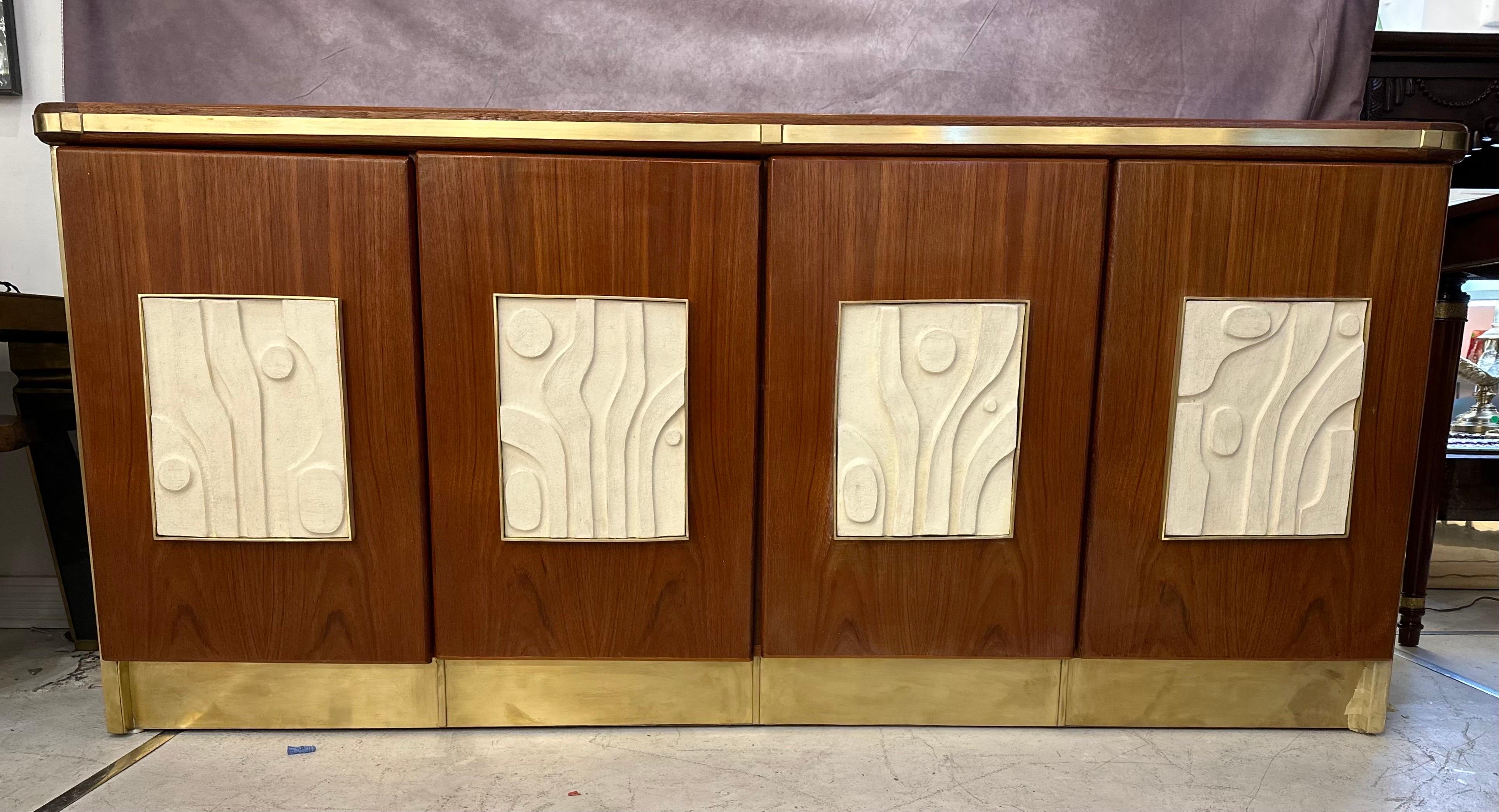 Mid-Century Modern Custom Made Artisanal Wood Credenza with handmade Ceramic Inclusions by Kat’s For Sale