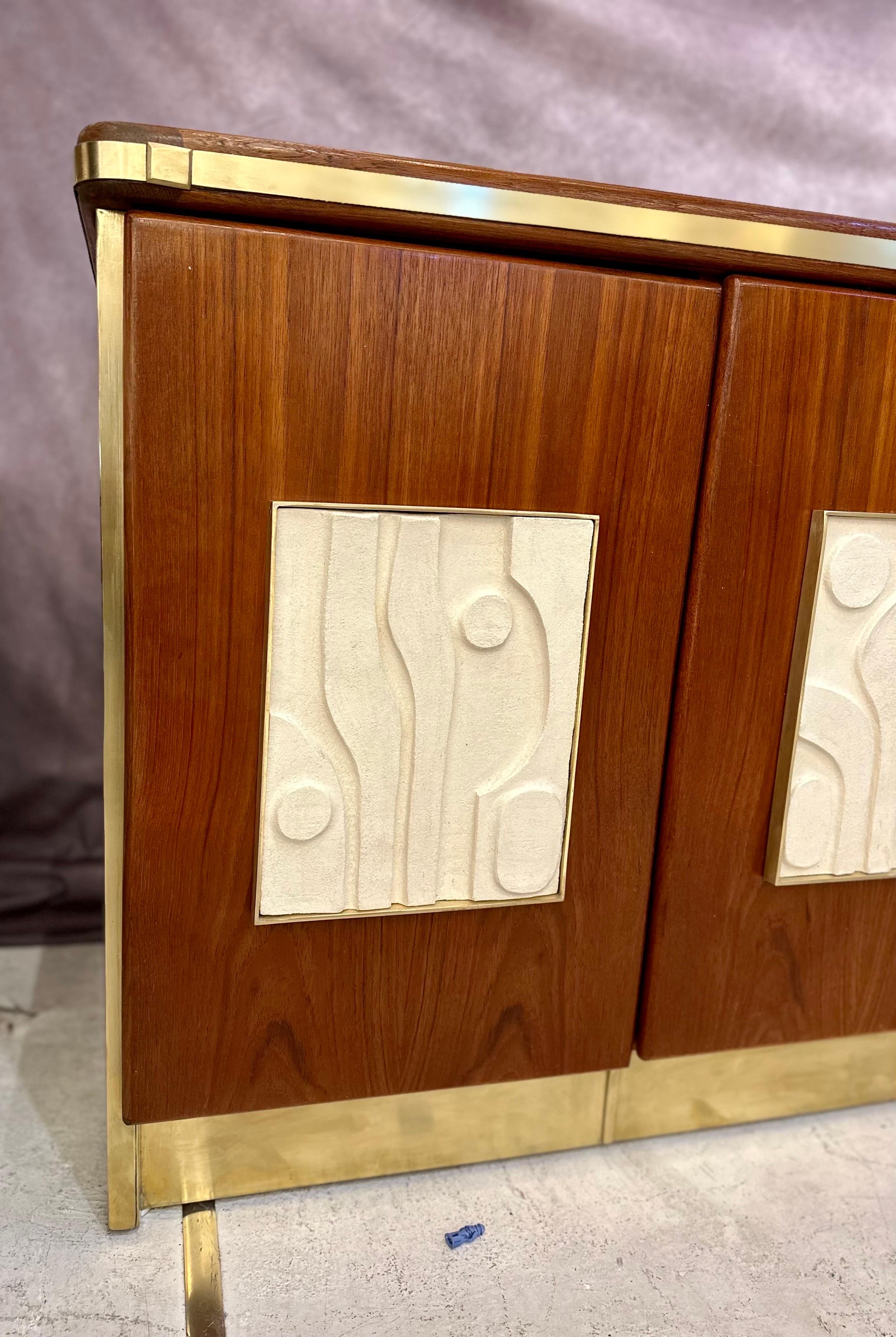 French Custom Made Artisanal Wood Credenza with handmade Ceramic Inclusions by Kat’s For Sale