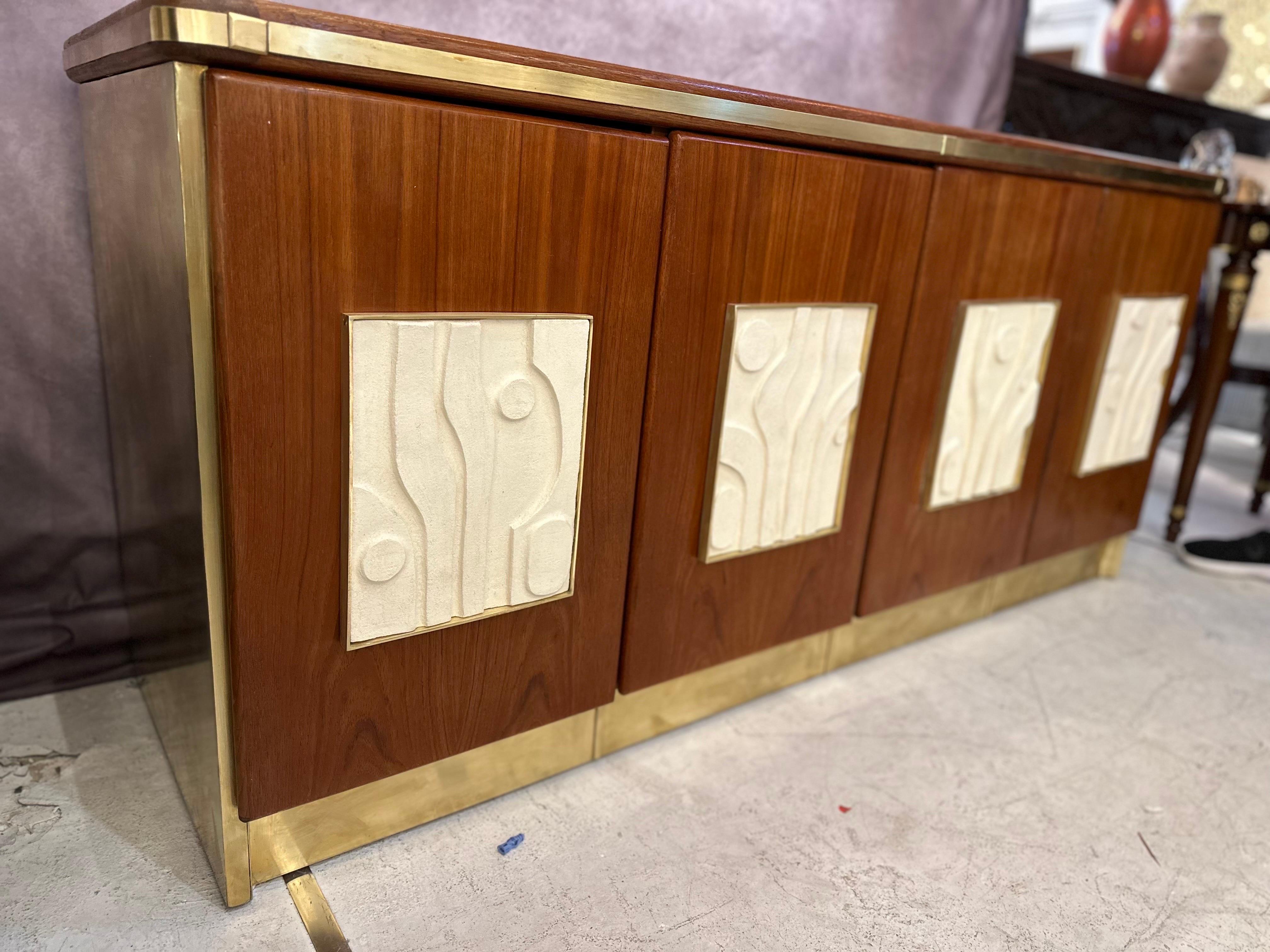 Custom Made Artisanal Wood Credenza with handmade Ceramic Inclusions by Kat’s For Sale 1