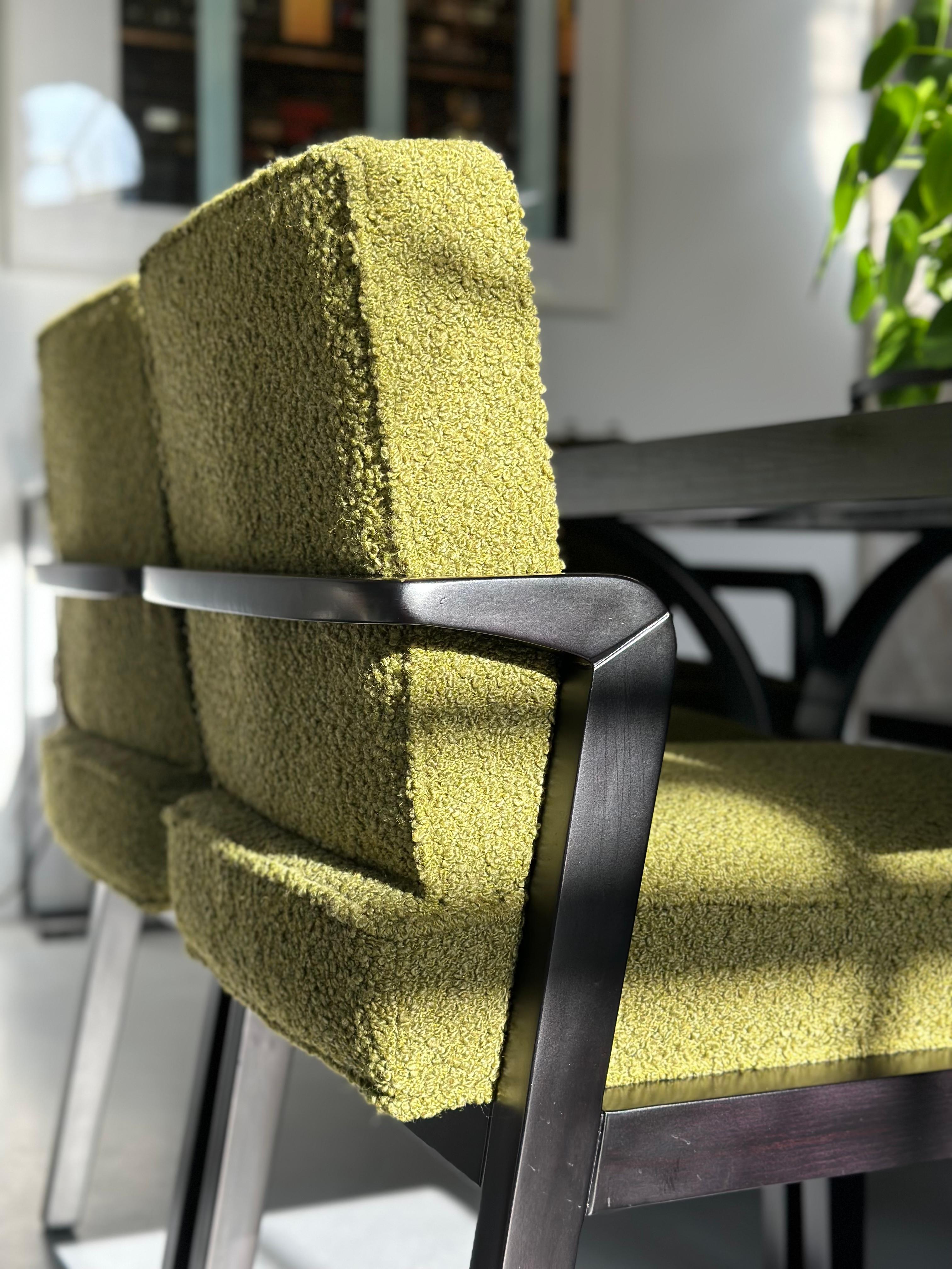 Custom Made Atena Dining Chair in Black Ebony & Green Bouclé Upholstery For Sale 6