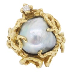 Custom Made Baroque Pearl 
Diamond Cocktail Ring