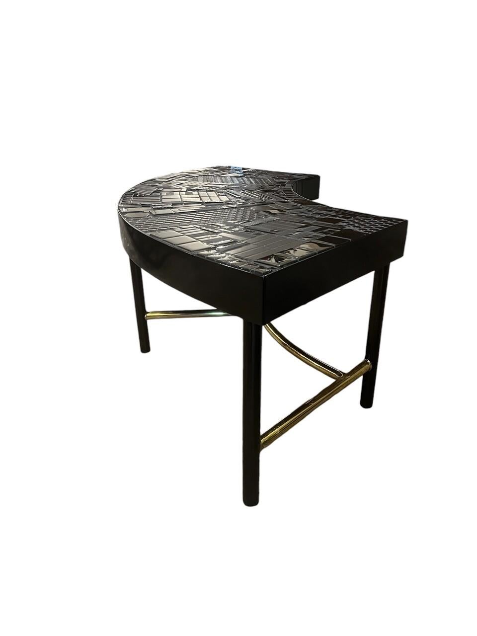 Custom Made Bench / Table Mosaic by Chris Silkwood. Beautifully executed demilune bench or table by Houston Artist, Chris Silkwood