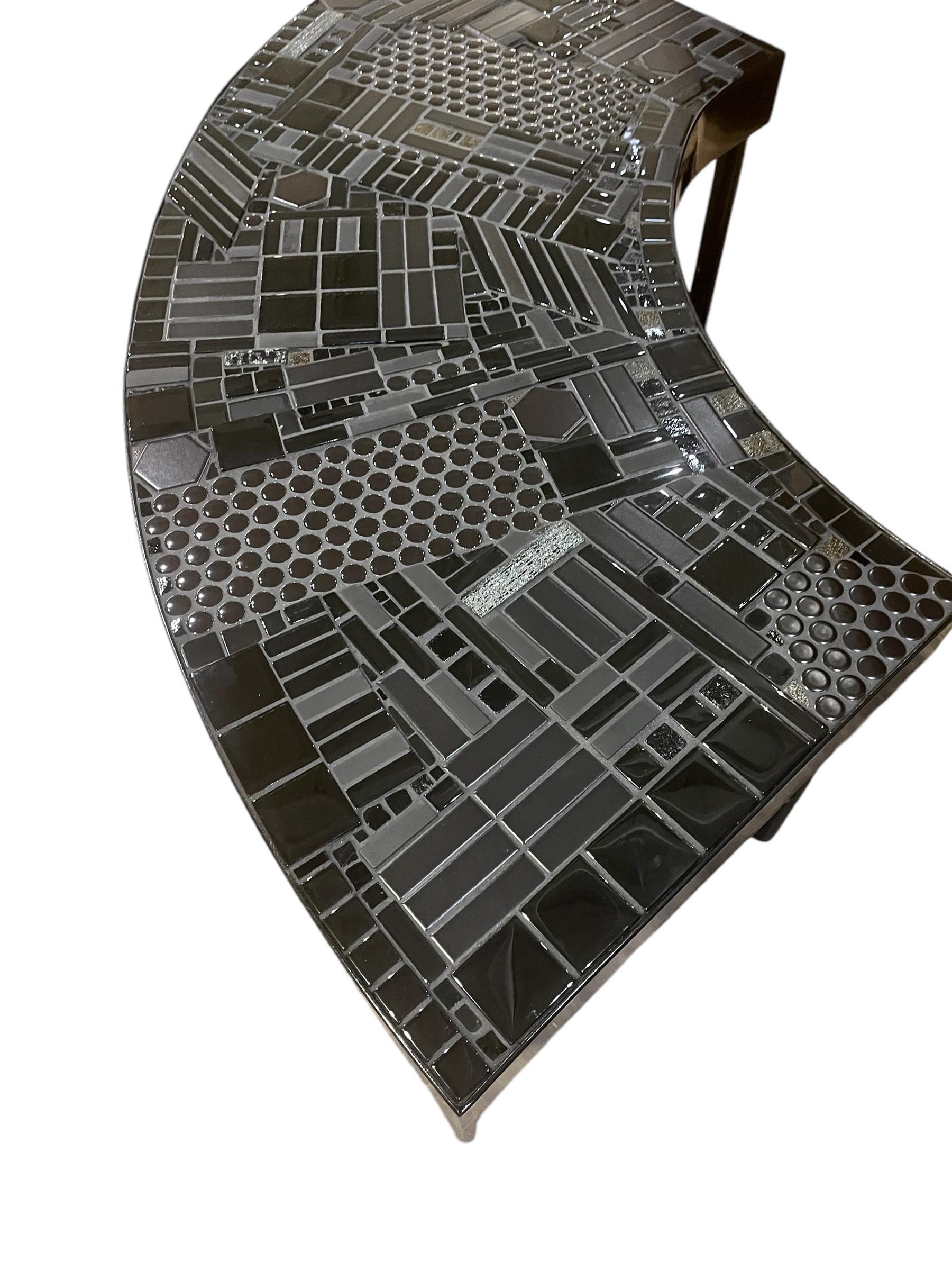 Modern Custom Made Bench / Table Mosaic by Chris Silkwood For Sale