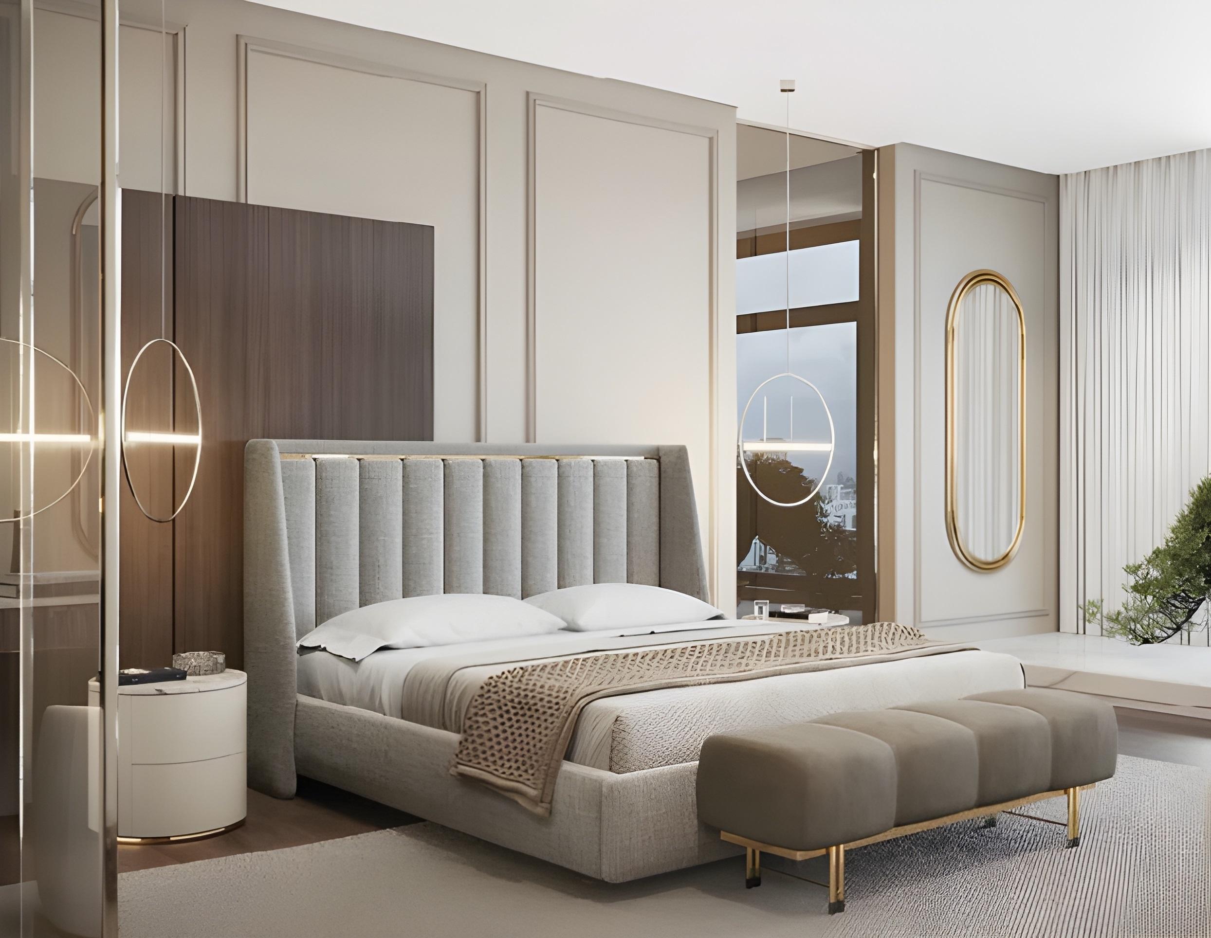 XXIe siècle et contemporain Banc fait sur mesure avec base en acier inoxydable, finition dorée et cuir en vente