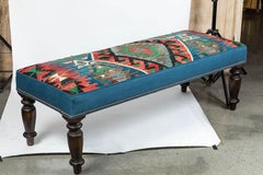 Custom-Made Bench with Wool Kilim & Belgian Linen