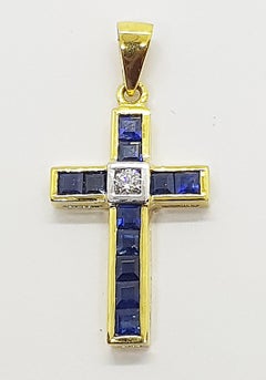 Custom Made/Bespoke Cross Pendant with Sapphire and Diamond in 18K gold