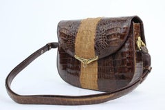 Custom Made Solapa Bicolor 11mt915 Bolso Cruzado de Piel de Cocodrilo Chocolate