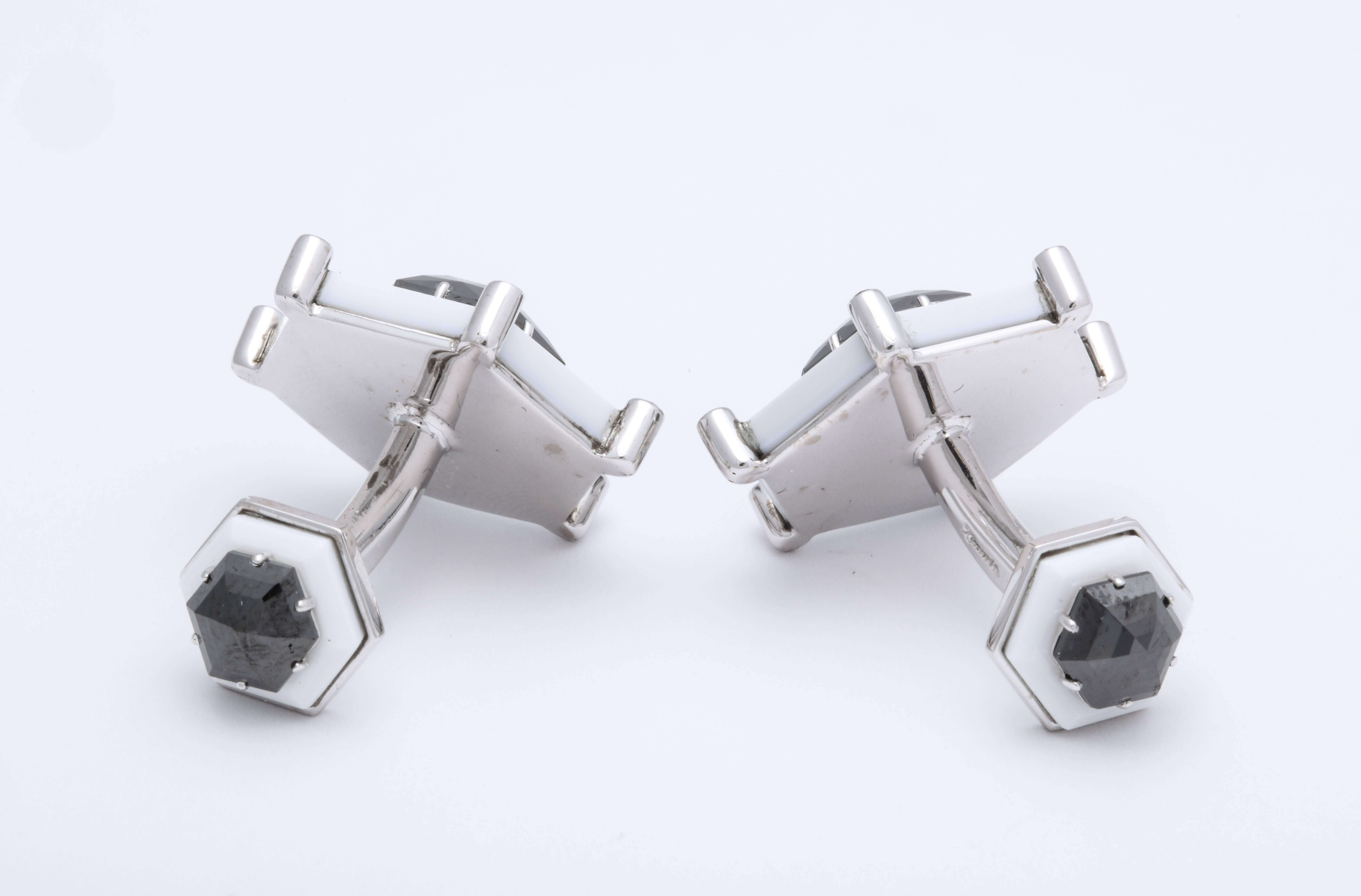 Custom Made Black Diamond Cufflinks by Michael Kanners In New Condition For Sale In Bal Harbour, FL