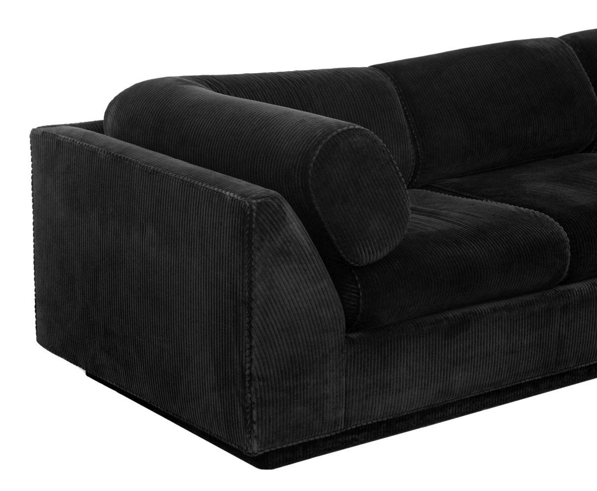 Custom-Made Black Velvet Upholstered Corner Sofa, in two sections. Larger section: 31