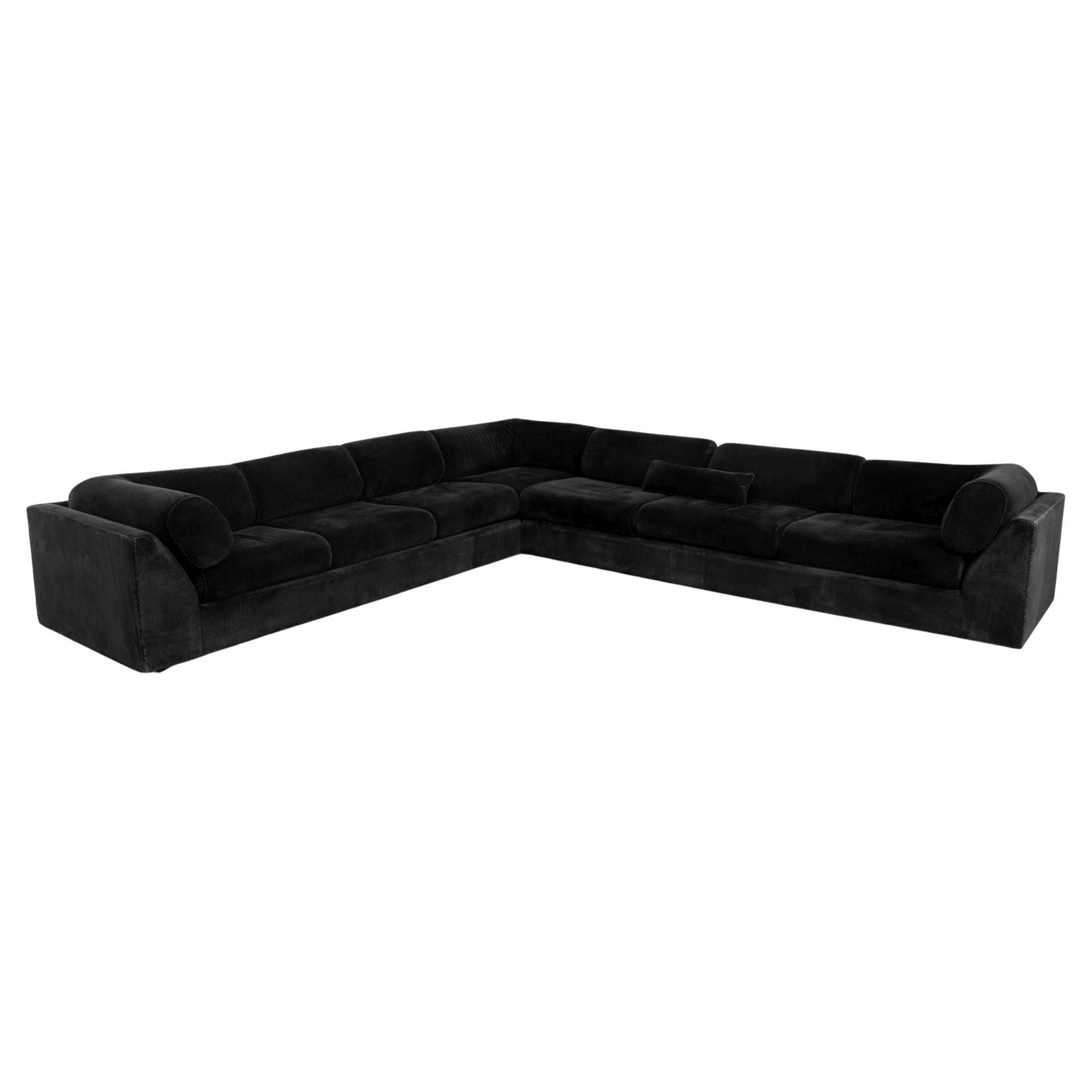 Custom-Made Black Velvet Sectional Sofa